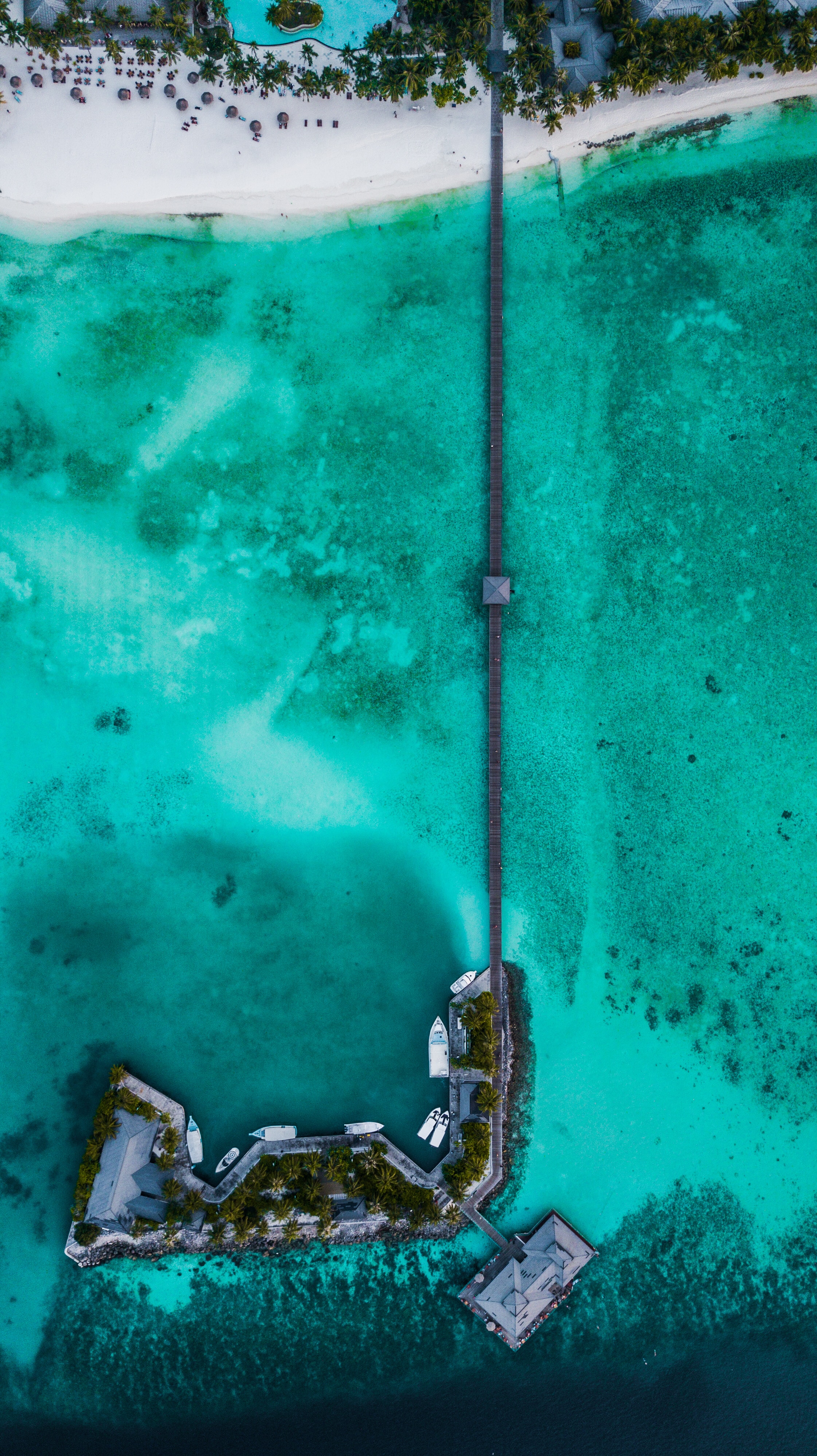 Free download wallpaper Nature, View From Above, Pier, Ocean, Tropics, Island on your PC desktop