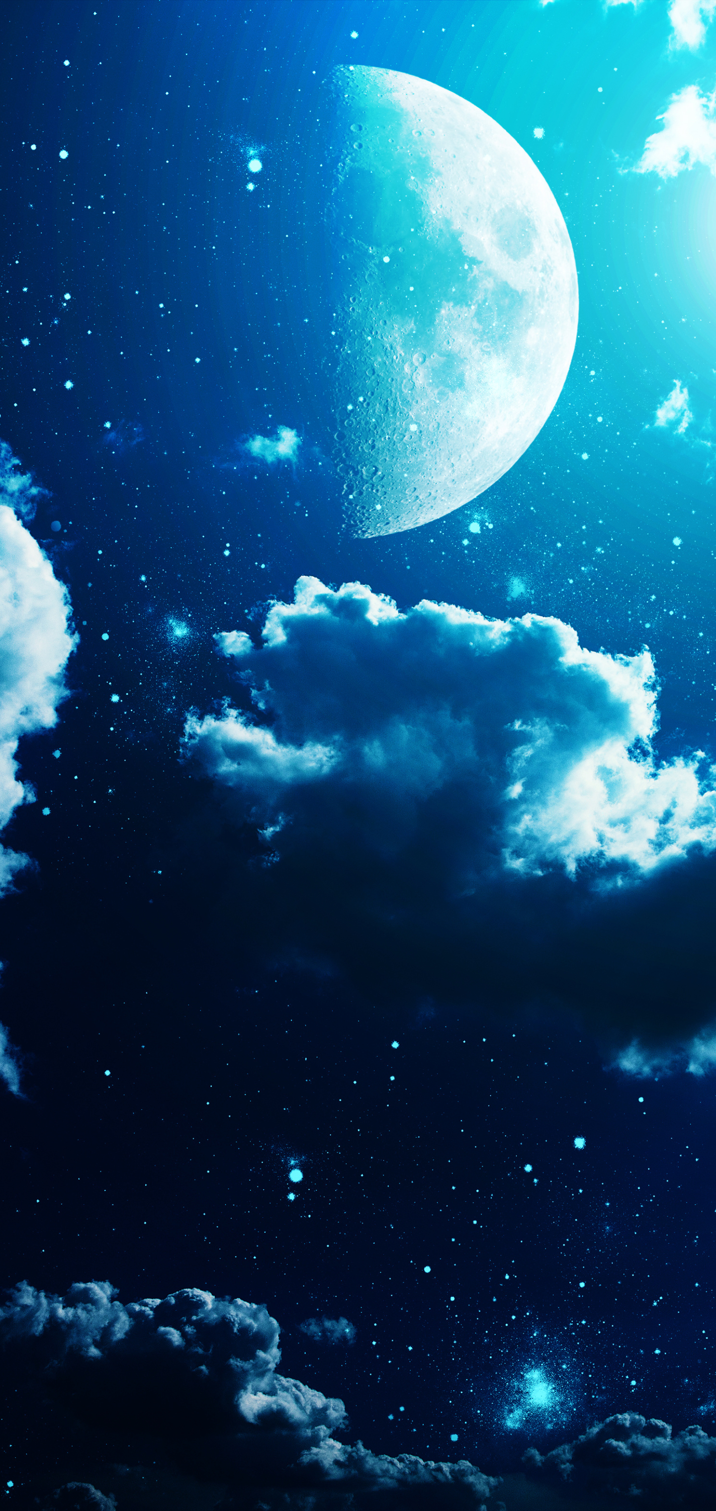 Скачать картинку Небо, Ночь, Облака, Луна, Синий, Облако, Земля/природа в телефон бесплатно.