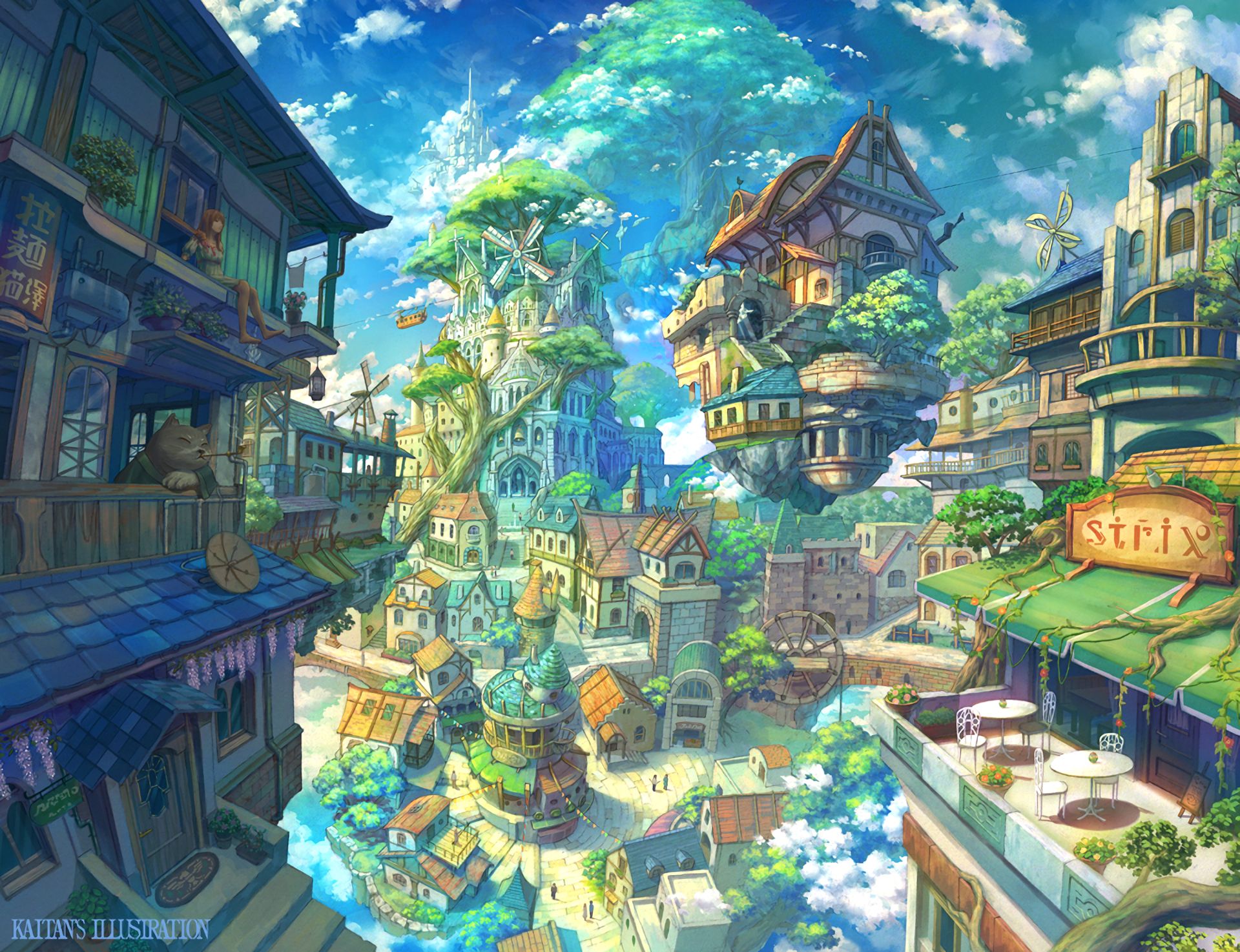 Free download wallpaper Anime, Town, Original on your PC desktop