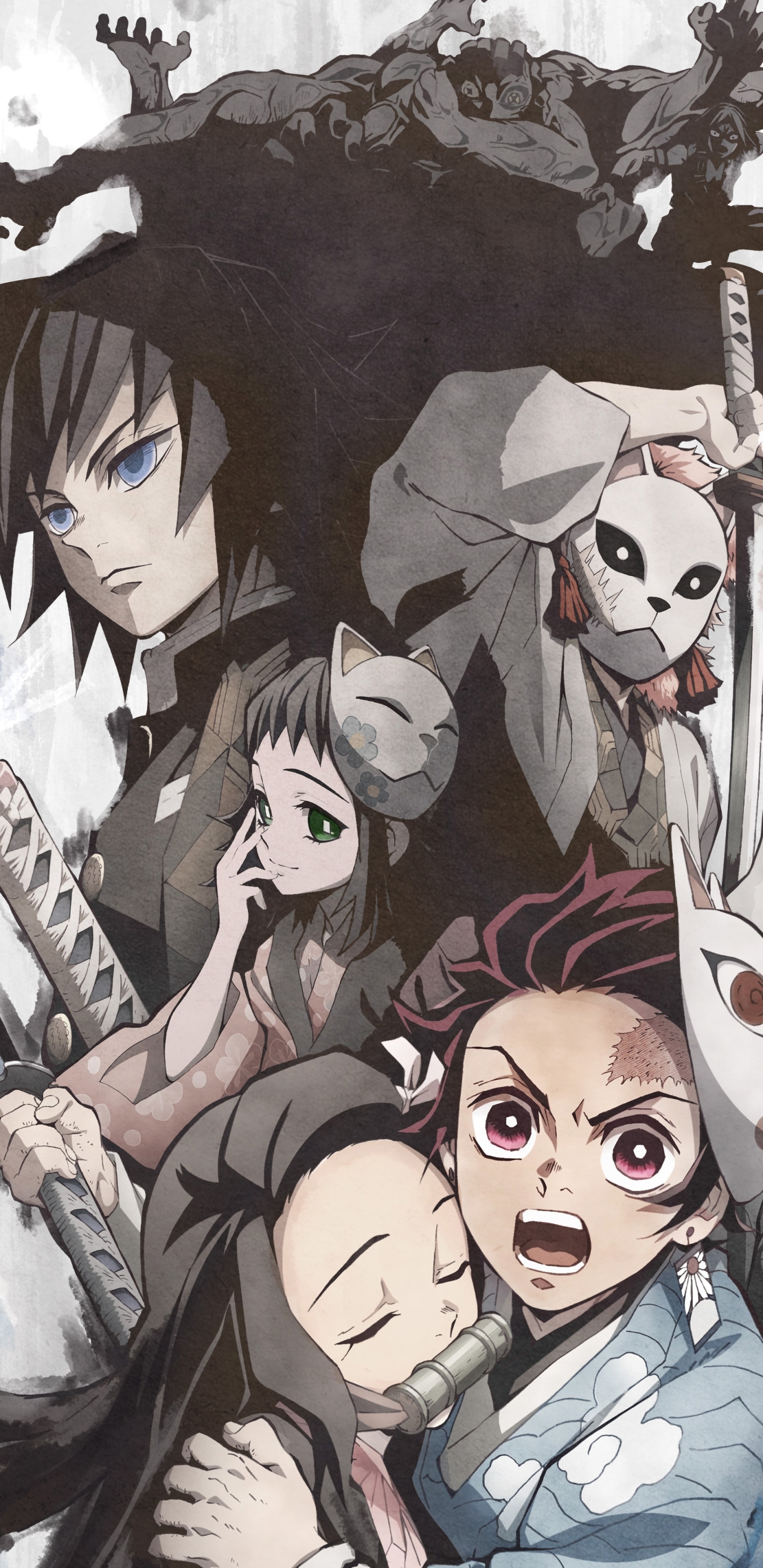 Download mobile wallpaper Anime, Nezuko Kamado, Demon Slayer: Kimetsu No Yaiba, Giyuu Tomioka, Tanjiro Kamado for free.