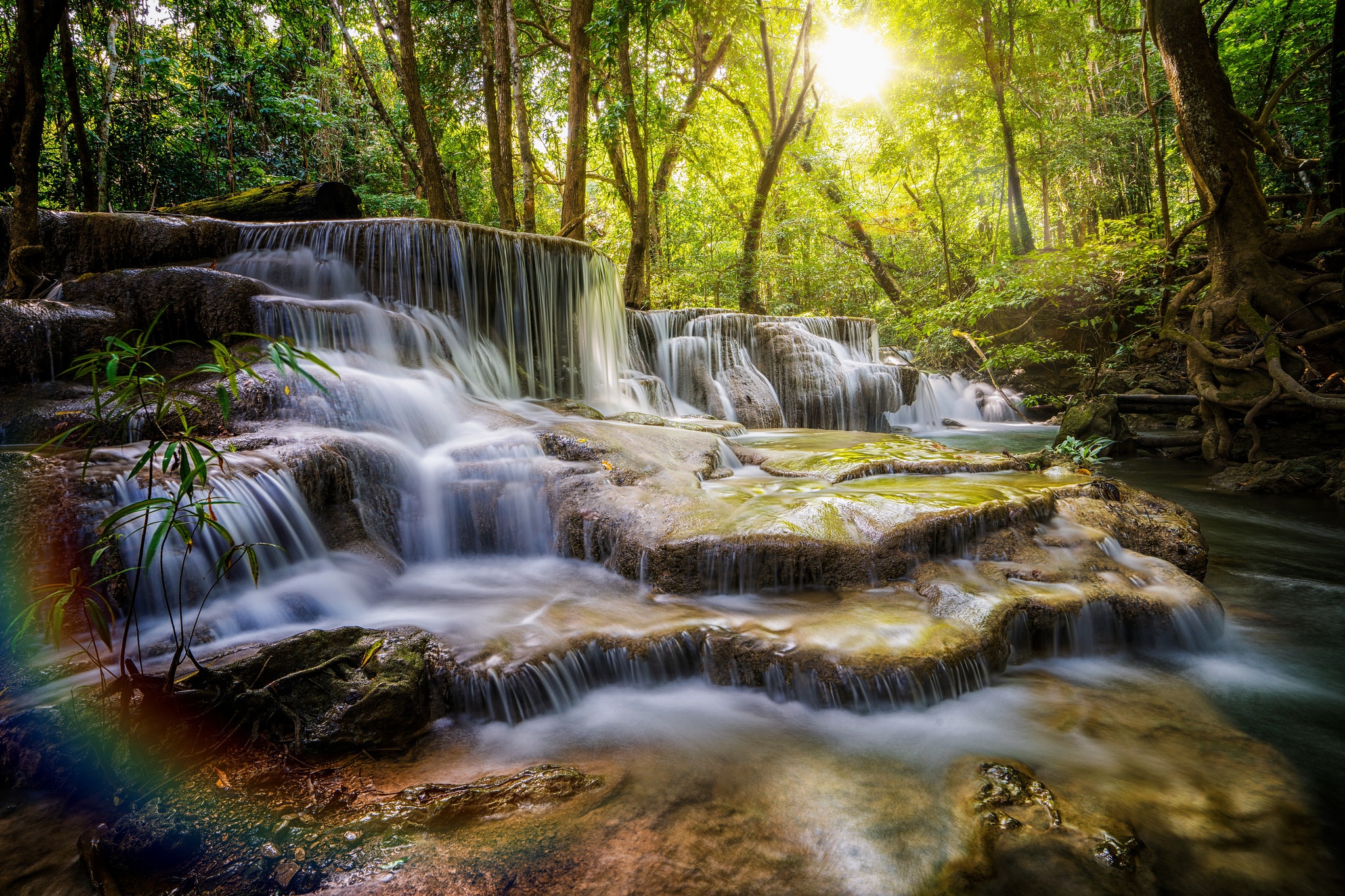 Download mobile wallpaper Nature, Waterfalls, Waterfall, Forest, Earth, Stream, Thailand for free.