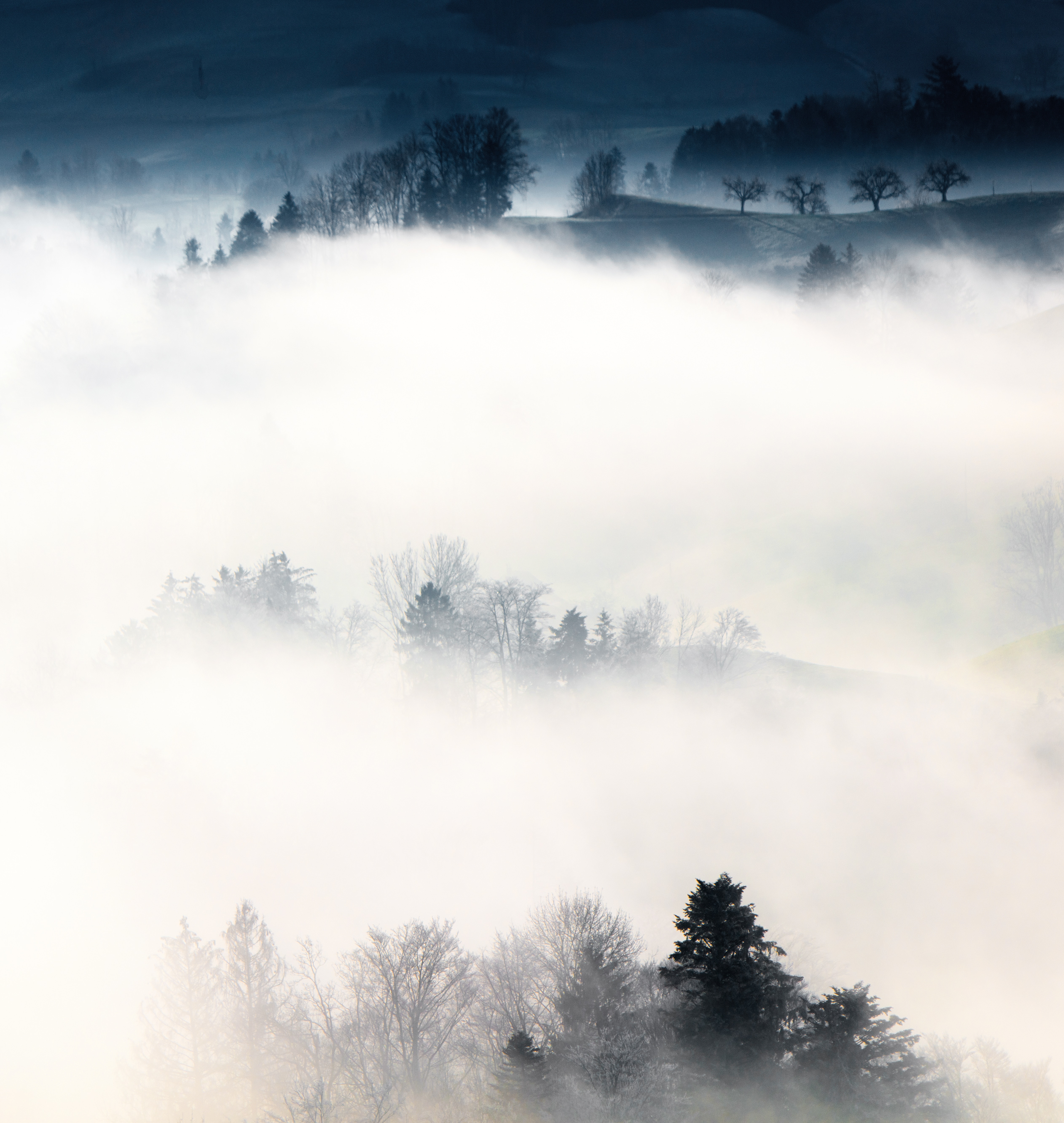 Download mobile wallpaper Fog, Nature, Trees, Mountains, Hills, Landscape for free.