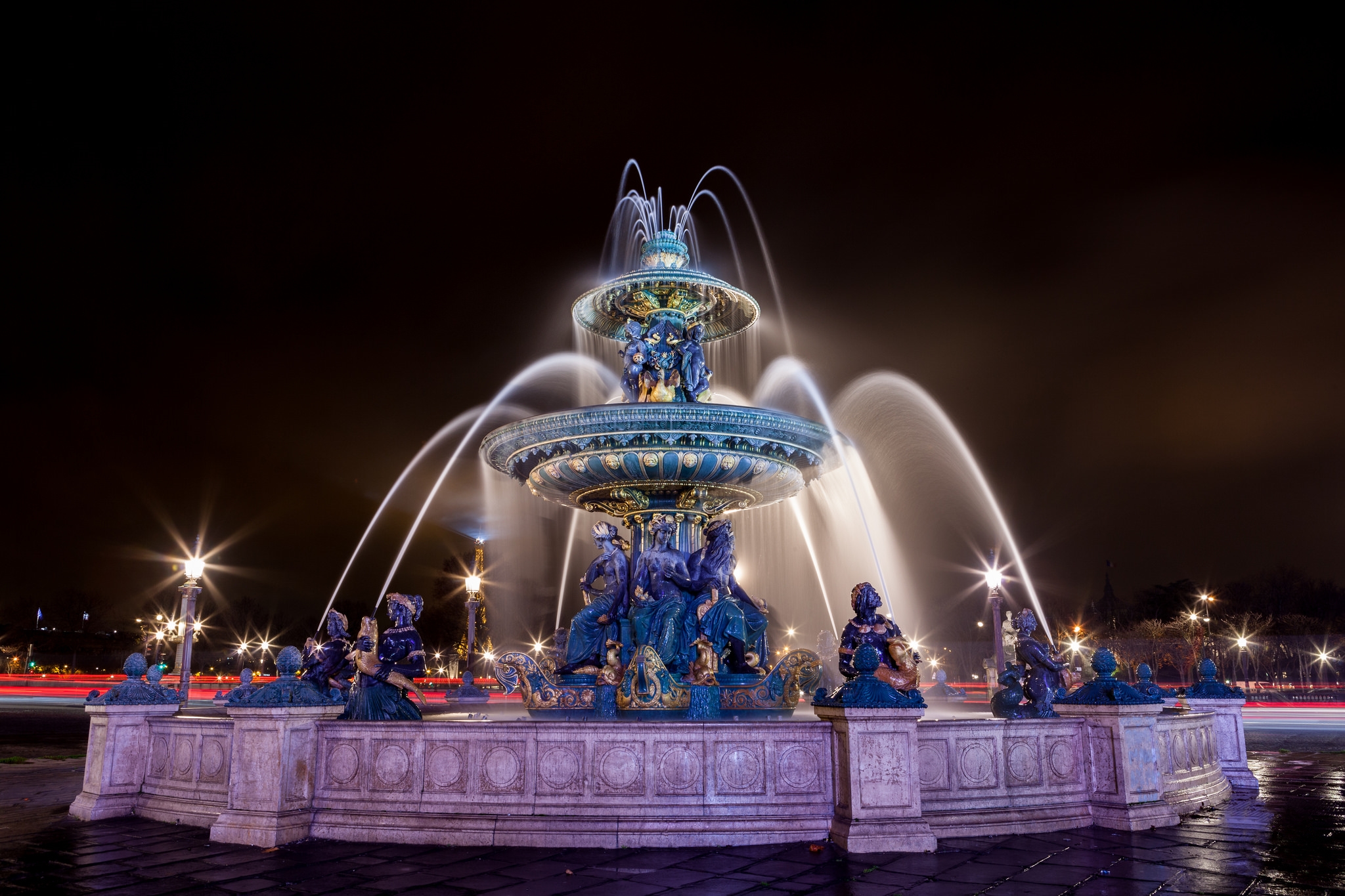 Free download wallpaper Night, Paris, Fountain, Man Made, Fountain Of The Seas on your PC desktop