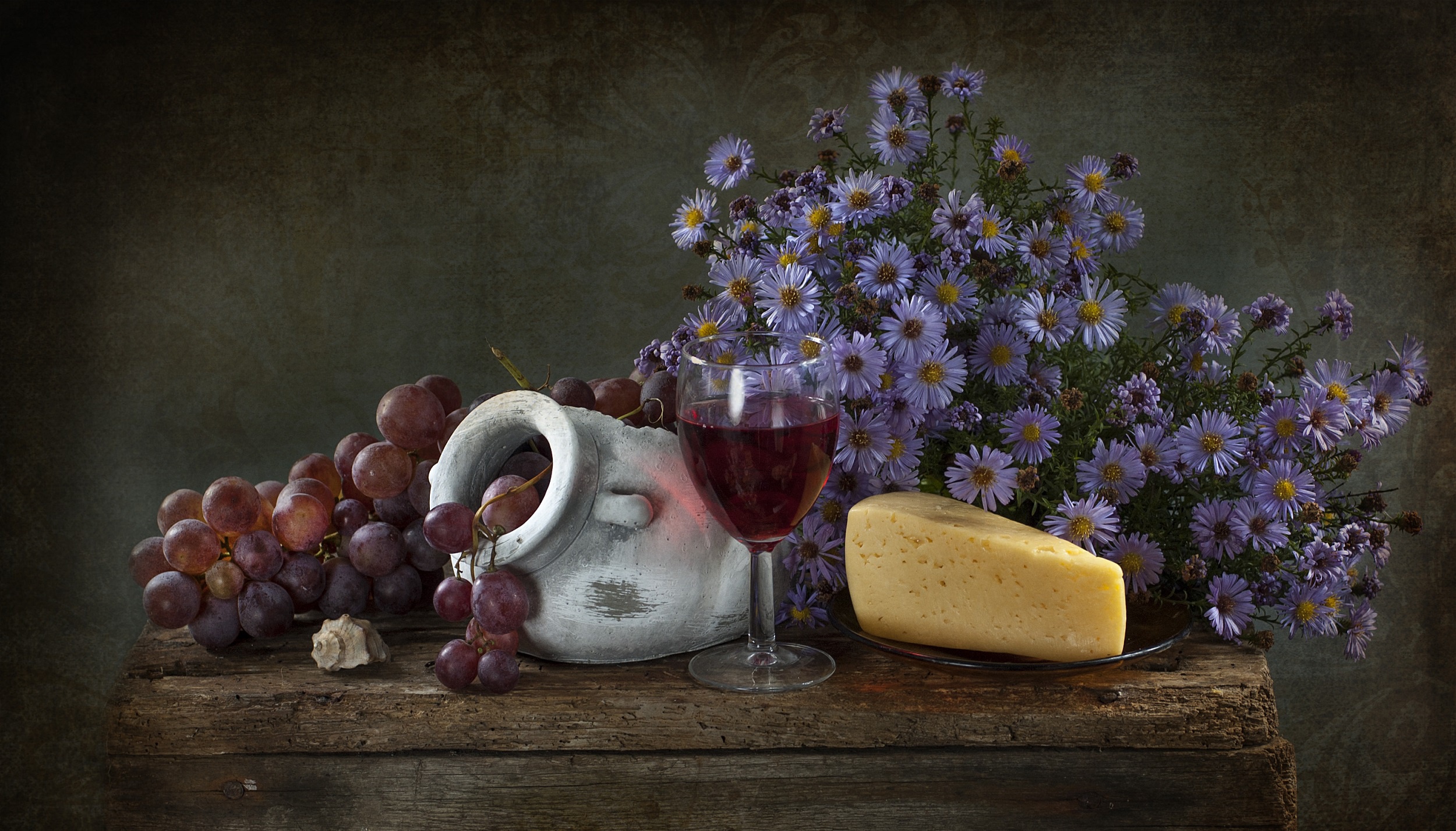 Download mobile wallpaper Cheese, Grapes, Still Life, Flower, Photography for free.