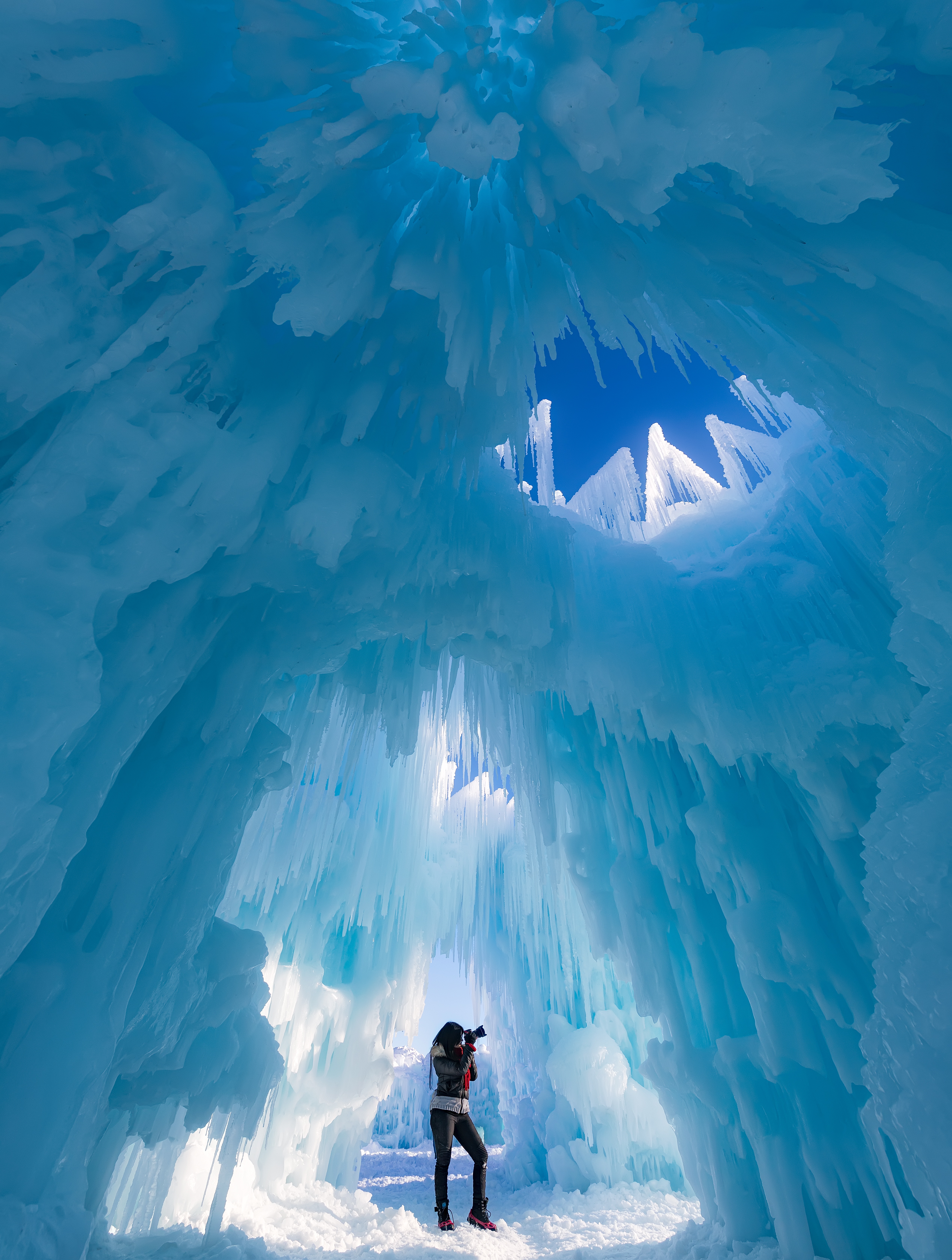 photographer, glacier, nature, ice, ice castle