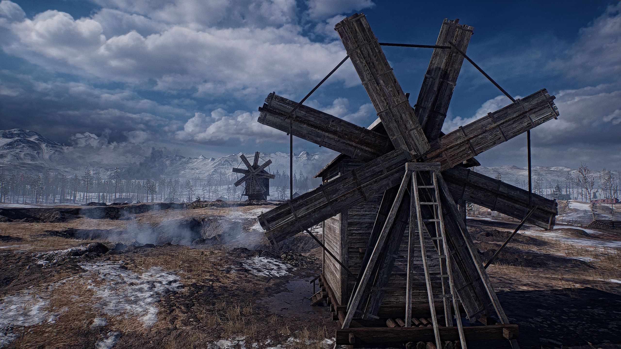 Laden Sie das Landschaft, Winter, Schlachtfeld, Windmühle, Computerspiele, Battlefield 1-Bild kostenlos auf Ihren PC-Desktop herunter