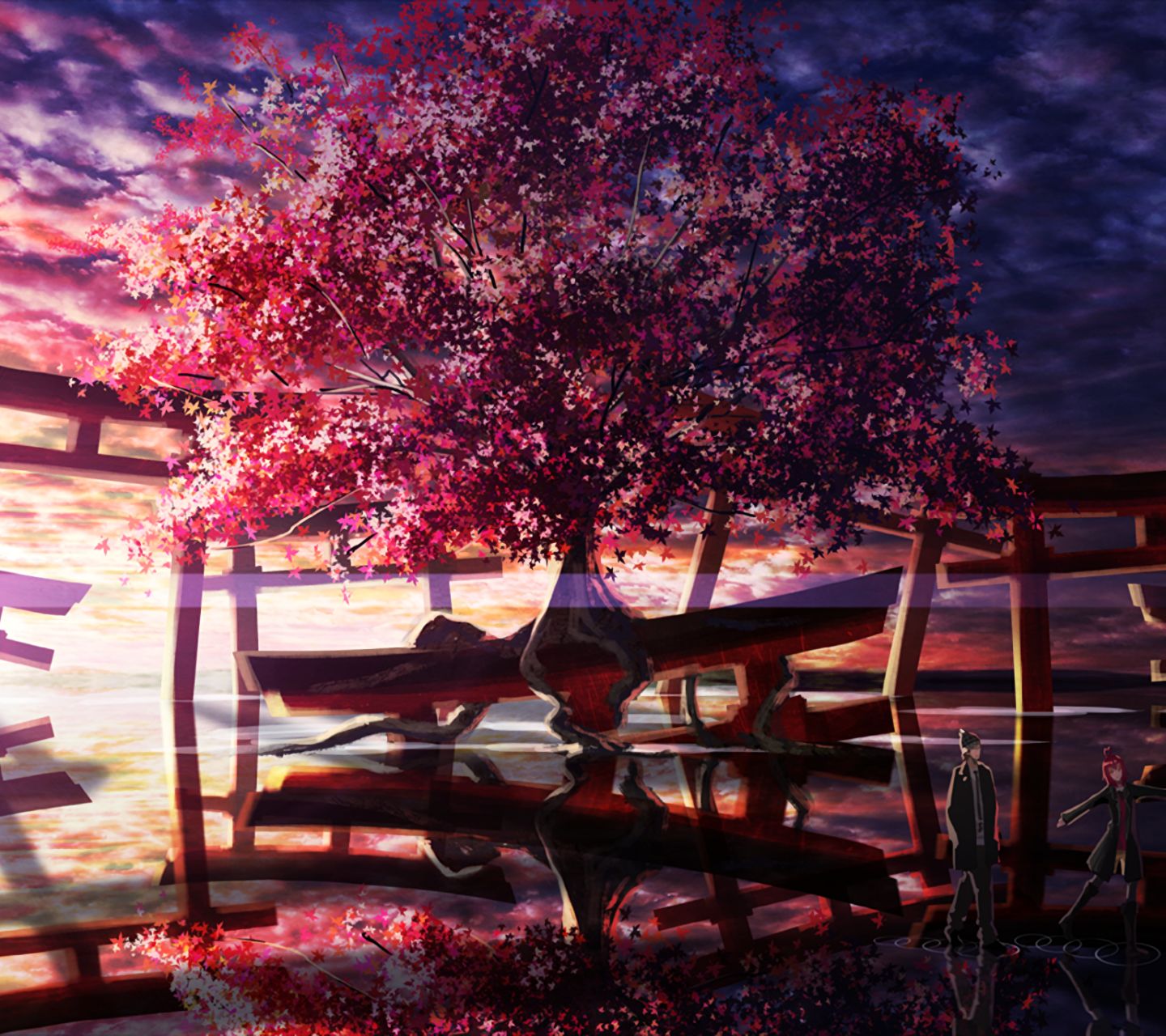 Free download wallpaper Anime, Sakura, Tree, Temple, Cloud on your PC desktop