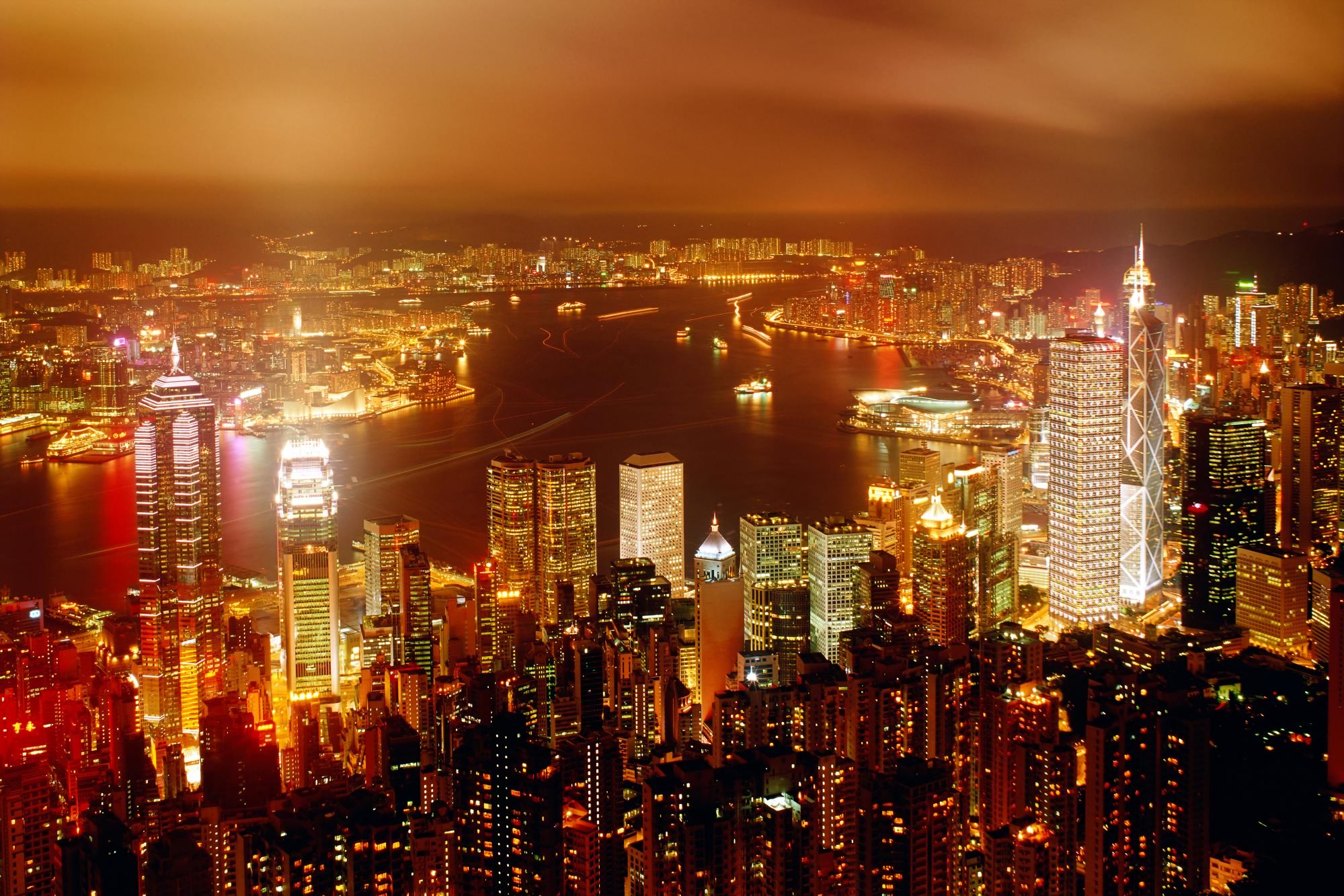 Free download wallpaper Cities, Night, Building, Hong Kong, Man Made on your PC desktop