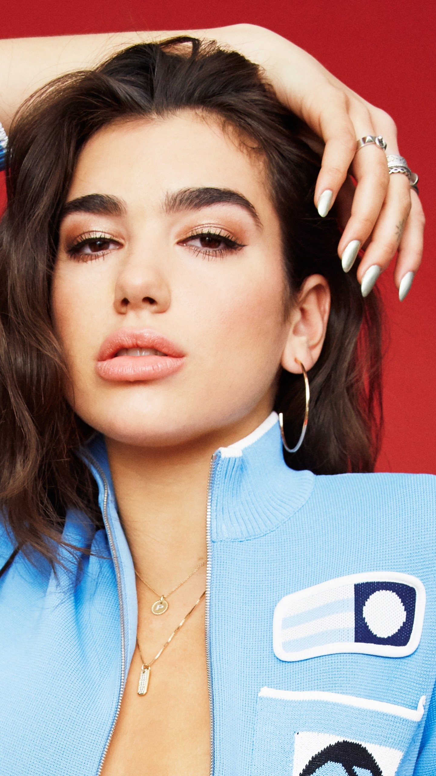 Download mobile wallpaper Music, Singer, Brunette, British, Earrings, Brown Eyes, Dua Lipa for free.