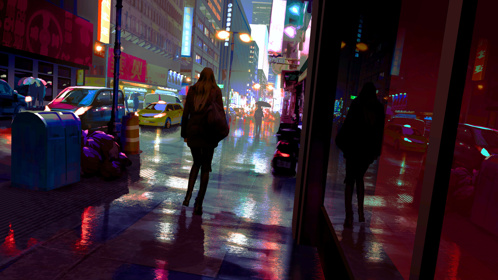 Download mobile wallpaper Rain, Night, City, Artistic for free.