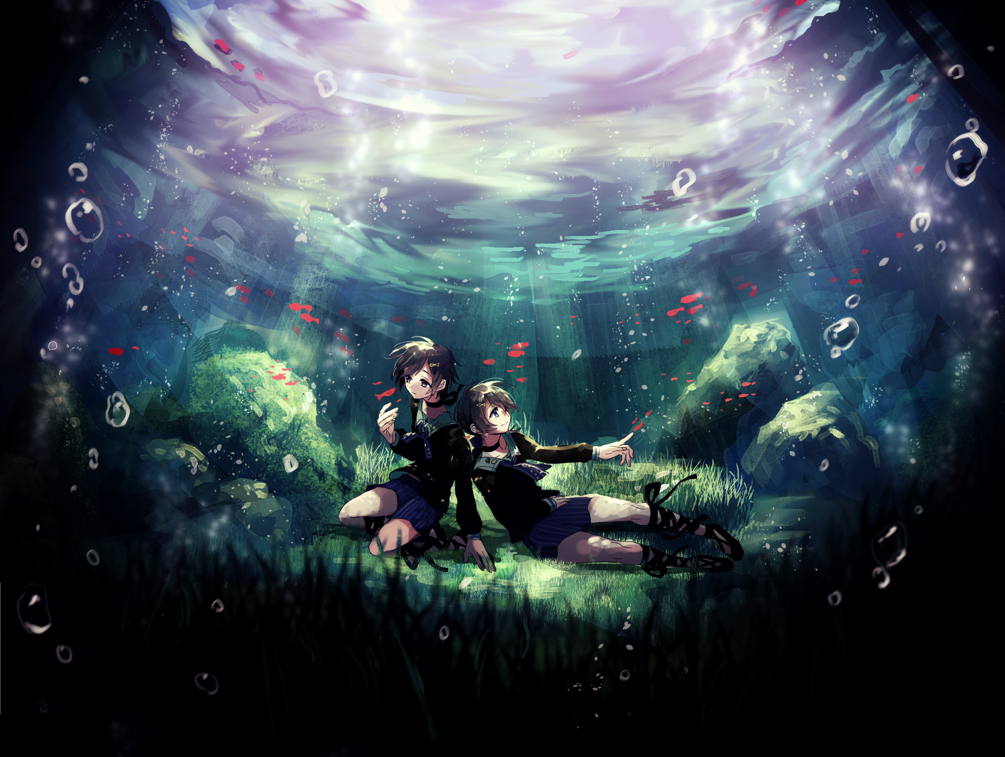 Download mobile wallpaper Anime, Sea, Light, Underwater, Original for free.