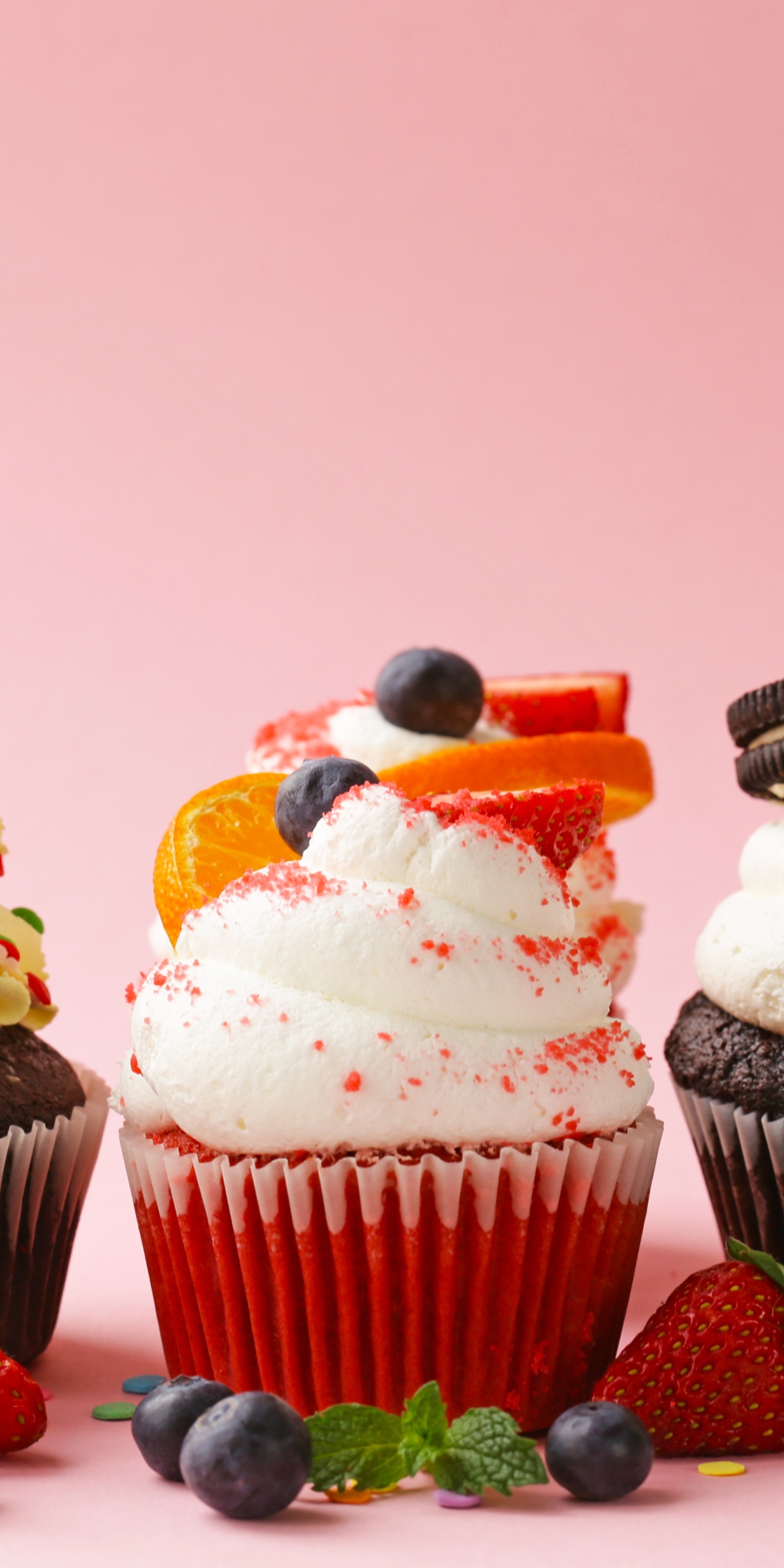 Download mobile wallpaper Food, Strawberry, Blueberry, Berry, Fruit, Cupcake for free.