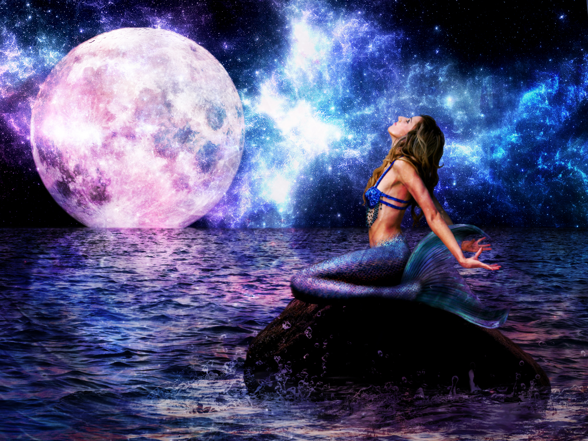 Free download wallpaper Fantasy, Moon, Mermaid on your PC desktop