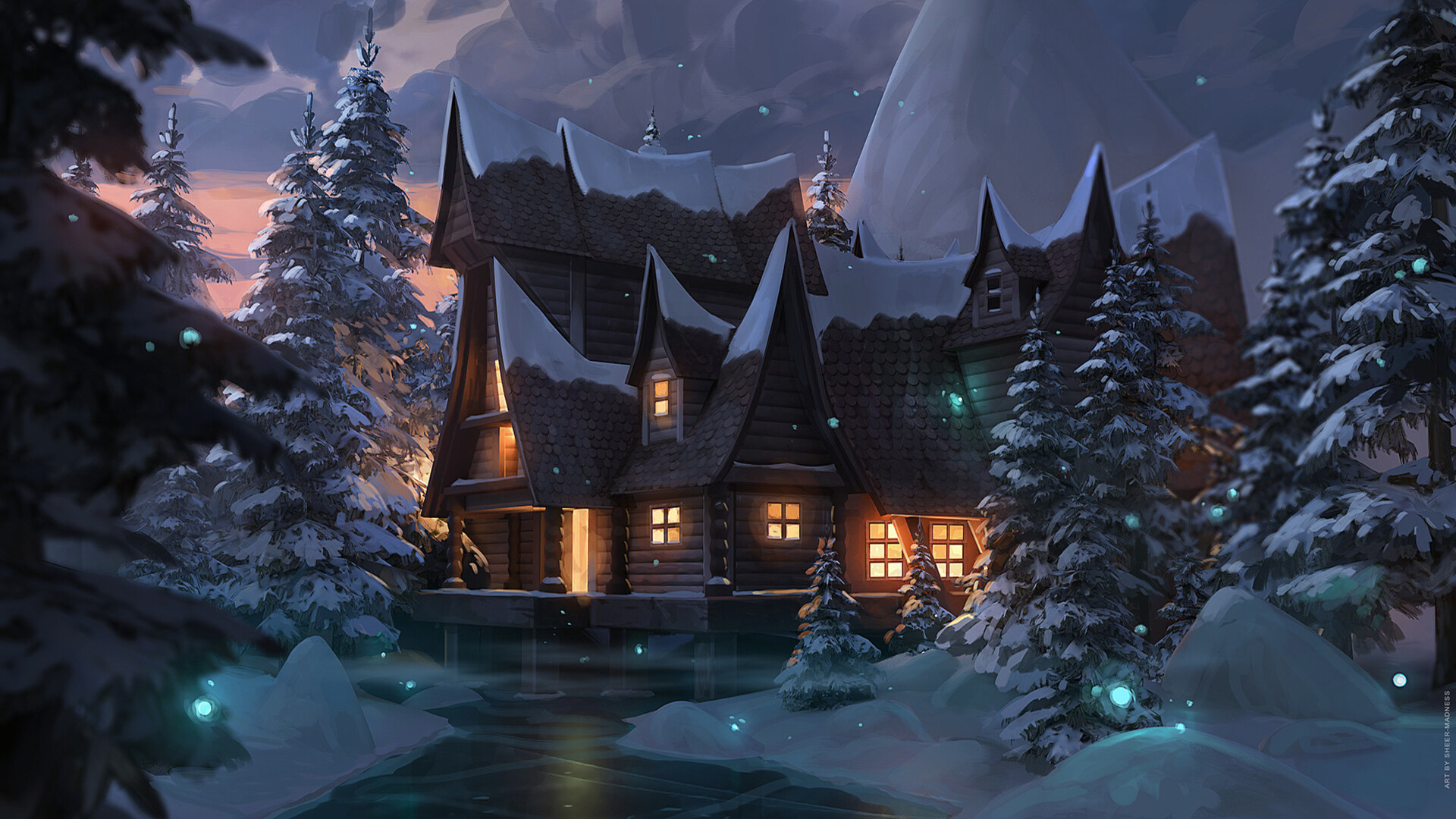 Free download wallpaper Fantasy, Ice, Snow, Tree, House on your PC desktop