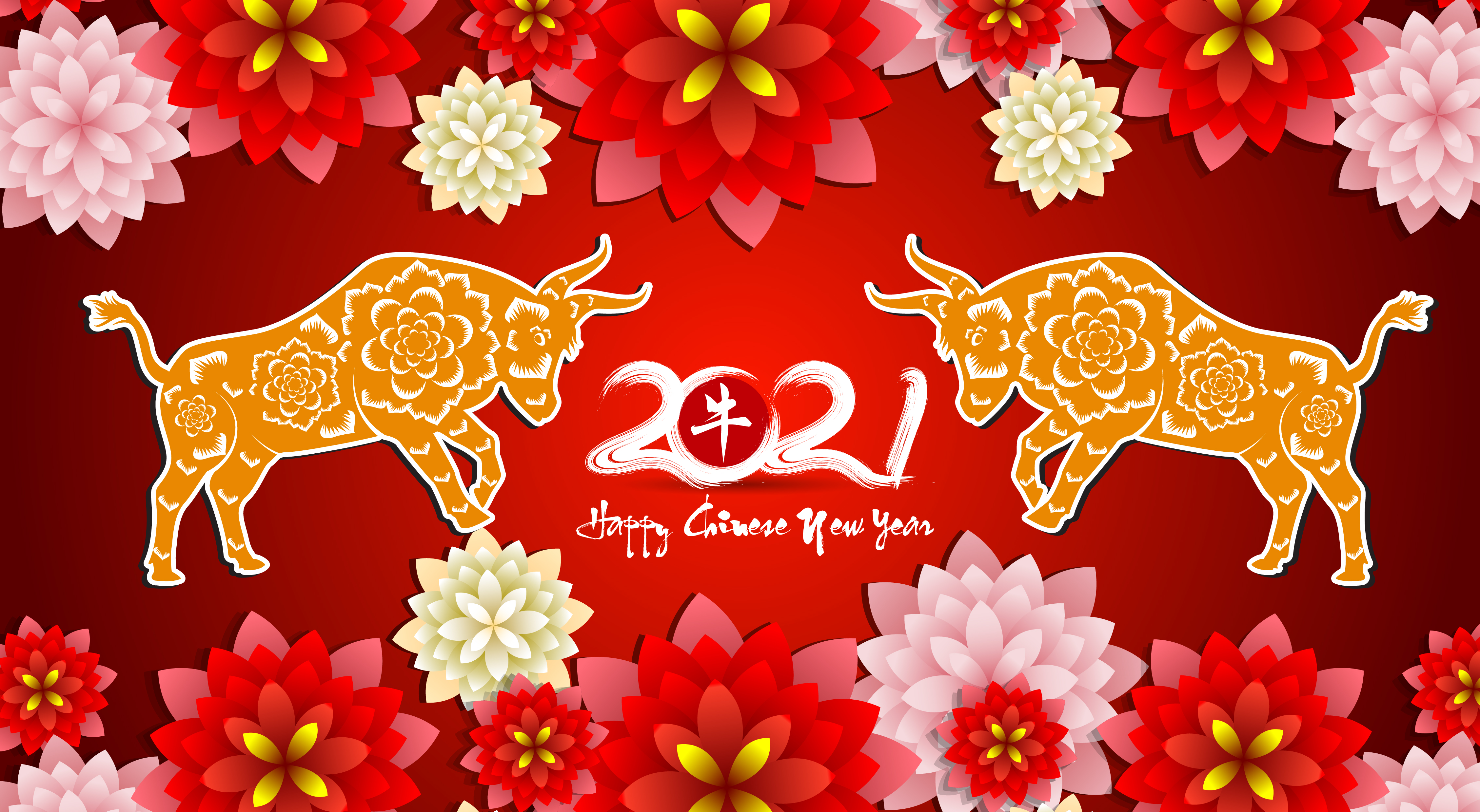 998310 скачать обои праздничные, китайский новый год, бык, цветок, новый год 2021 - заставки и картинки бесплатно