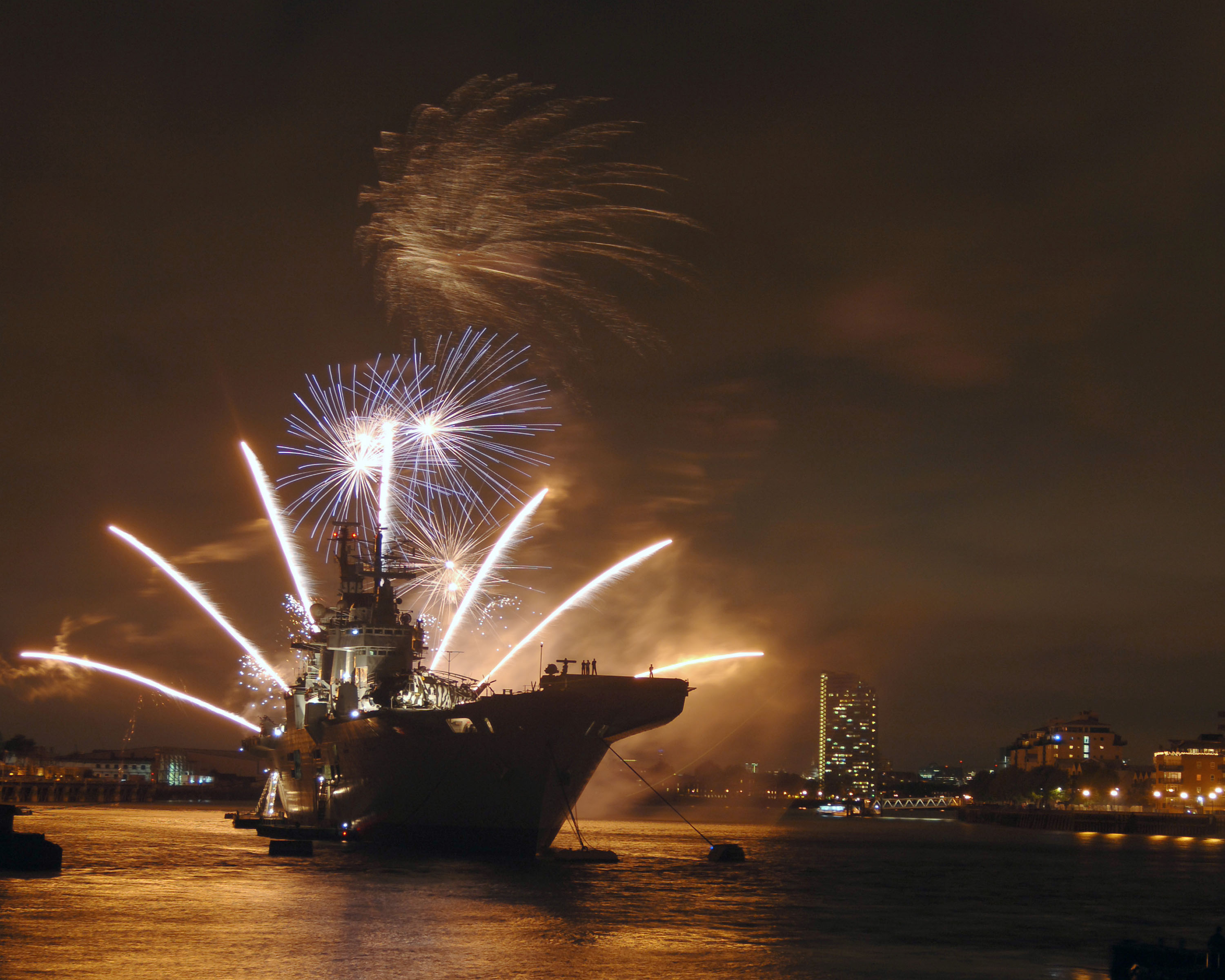 military, hms illustrious (r06), aircraft carrier, fireworks, warship, warships