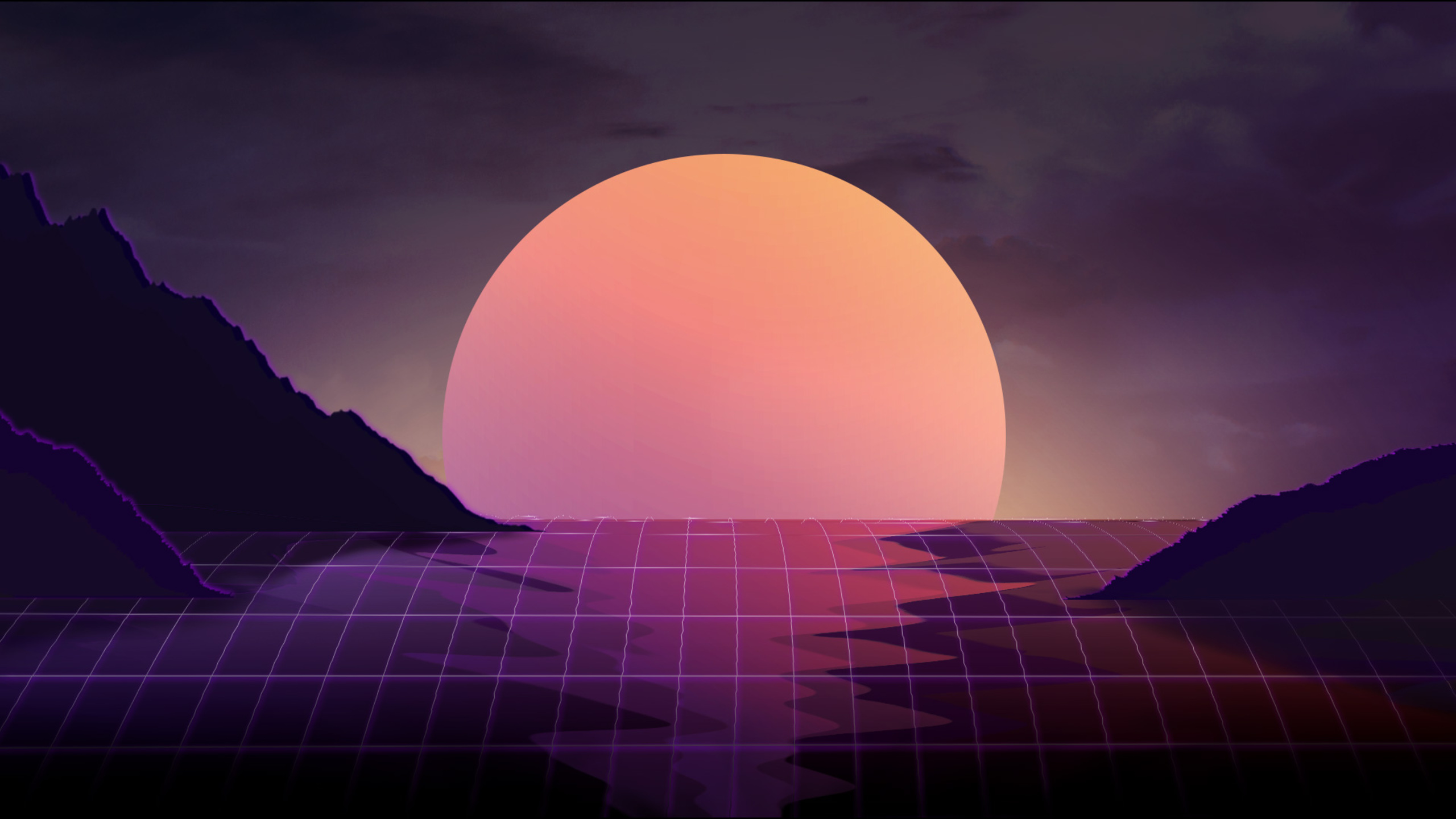 Free download wallpaper Moon, Mountain, Artistic, Retro Wave on your PC desktop