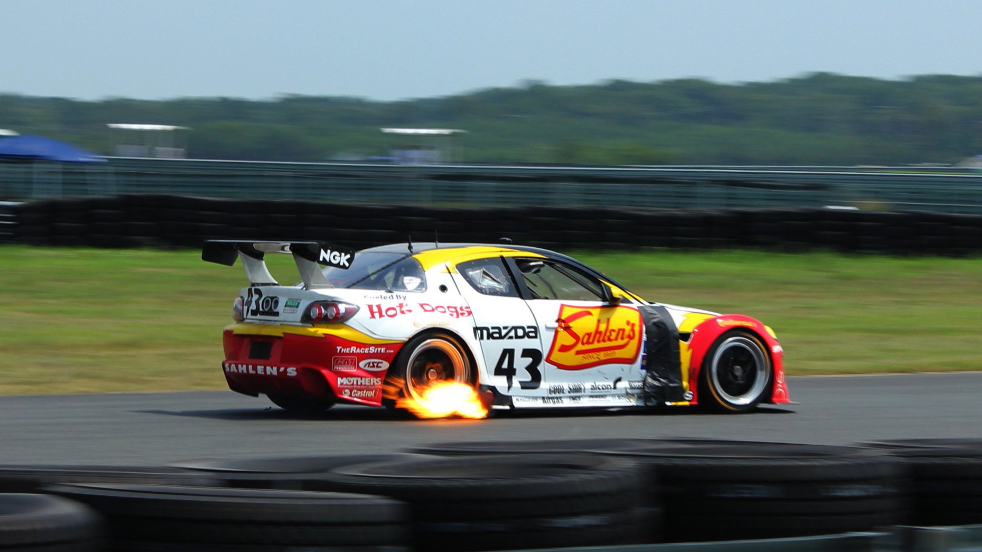 motion blur, vehicles, mazda, fire, flame, rx 8