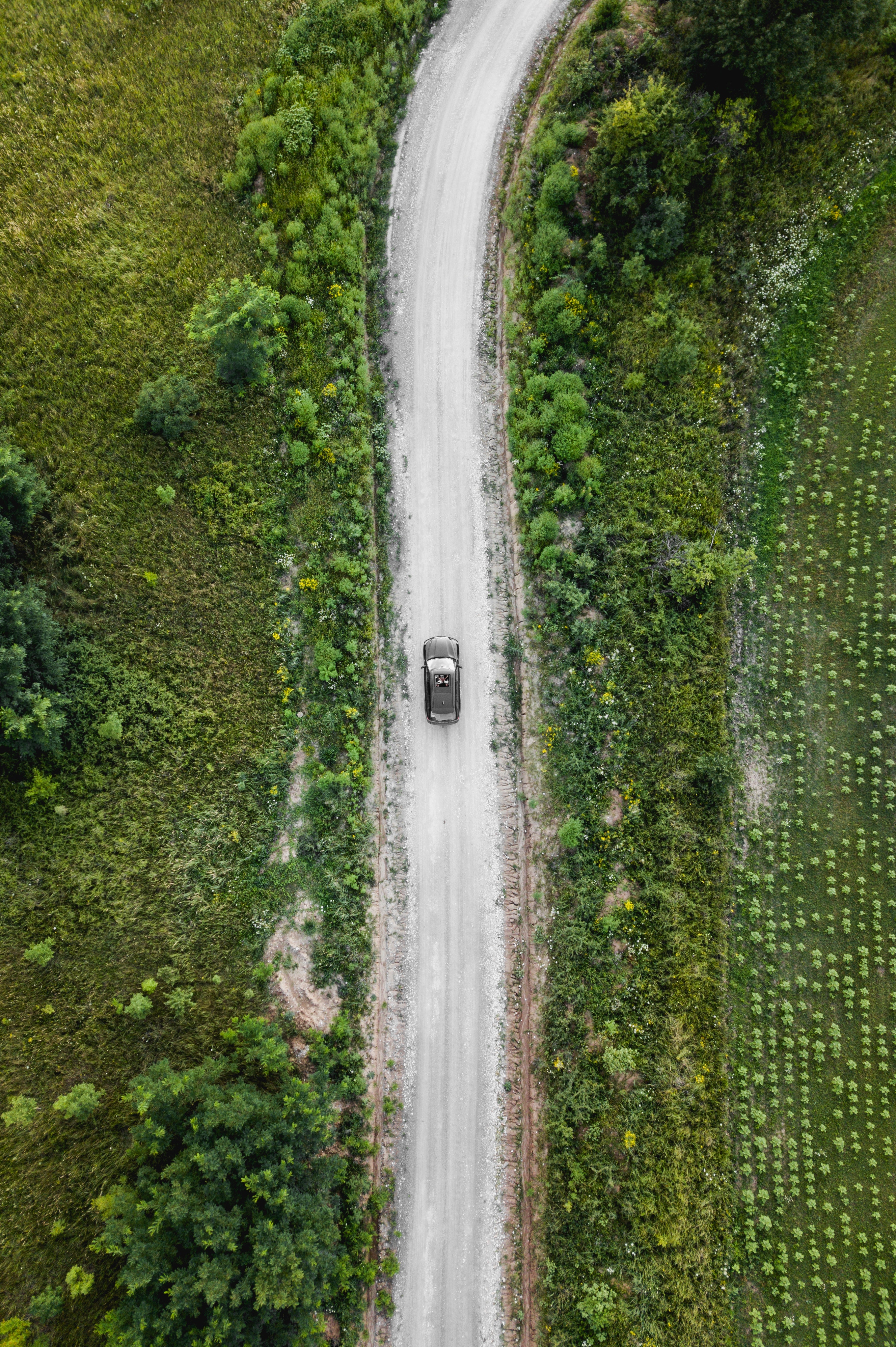 Download mobile wallpaper View From Above, Road, Grass, Car, Cars for free.