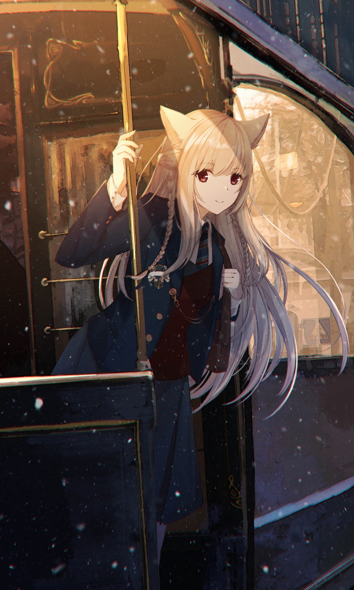 Download mobile wallpaper Anime, Blonde, Train, Long Hair, Animal Ears for free.