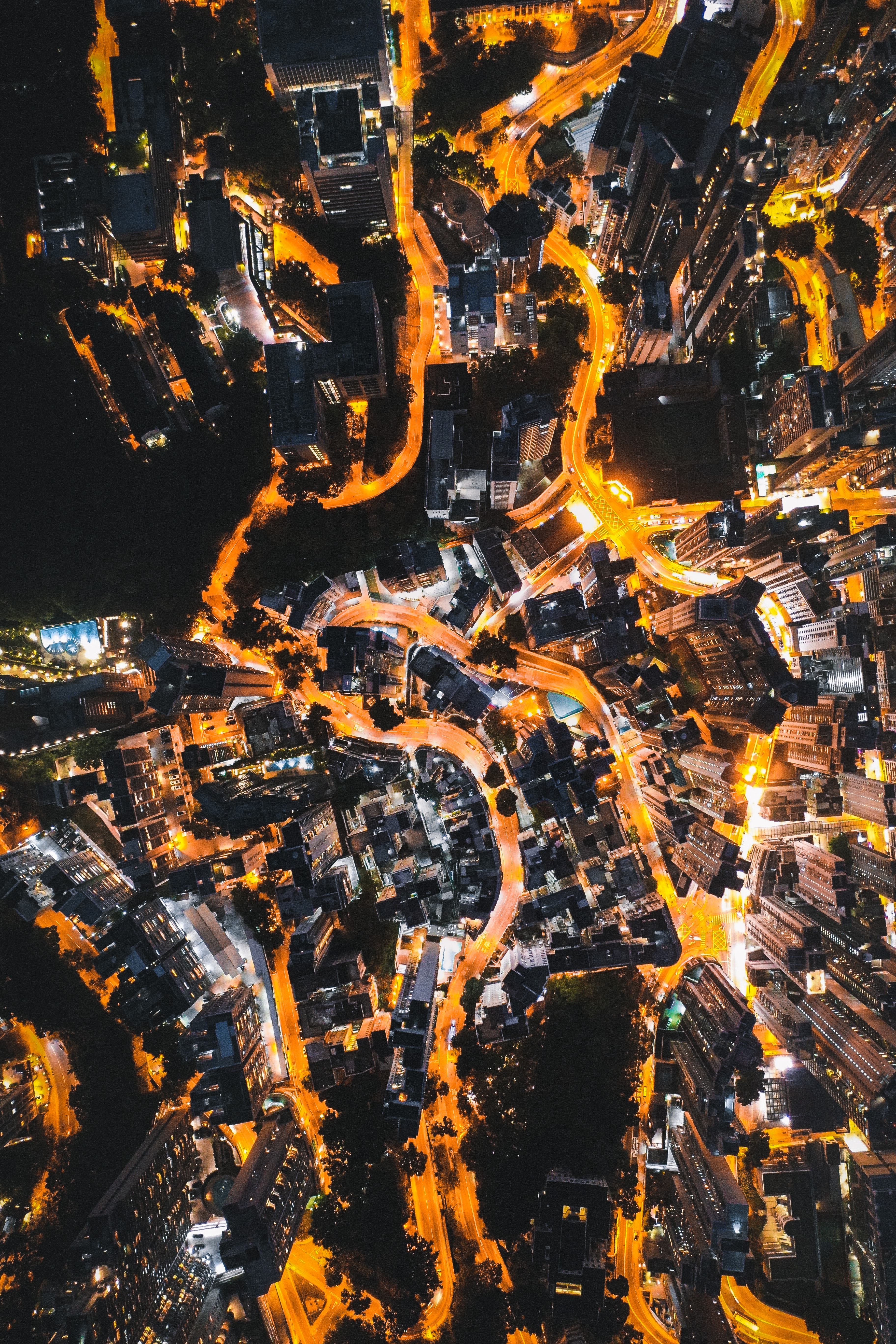 Download mobile wallpaper View From Above, Cities, Lights, Road, Night City for free.