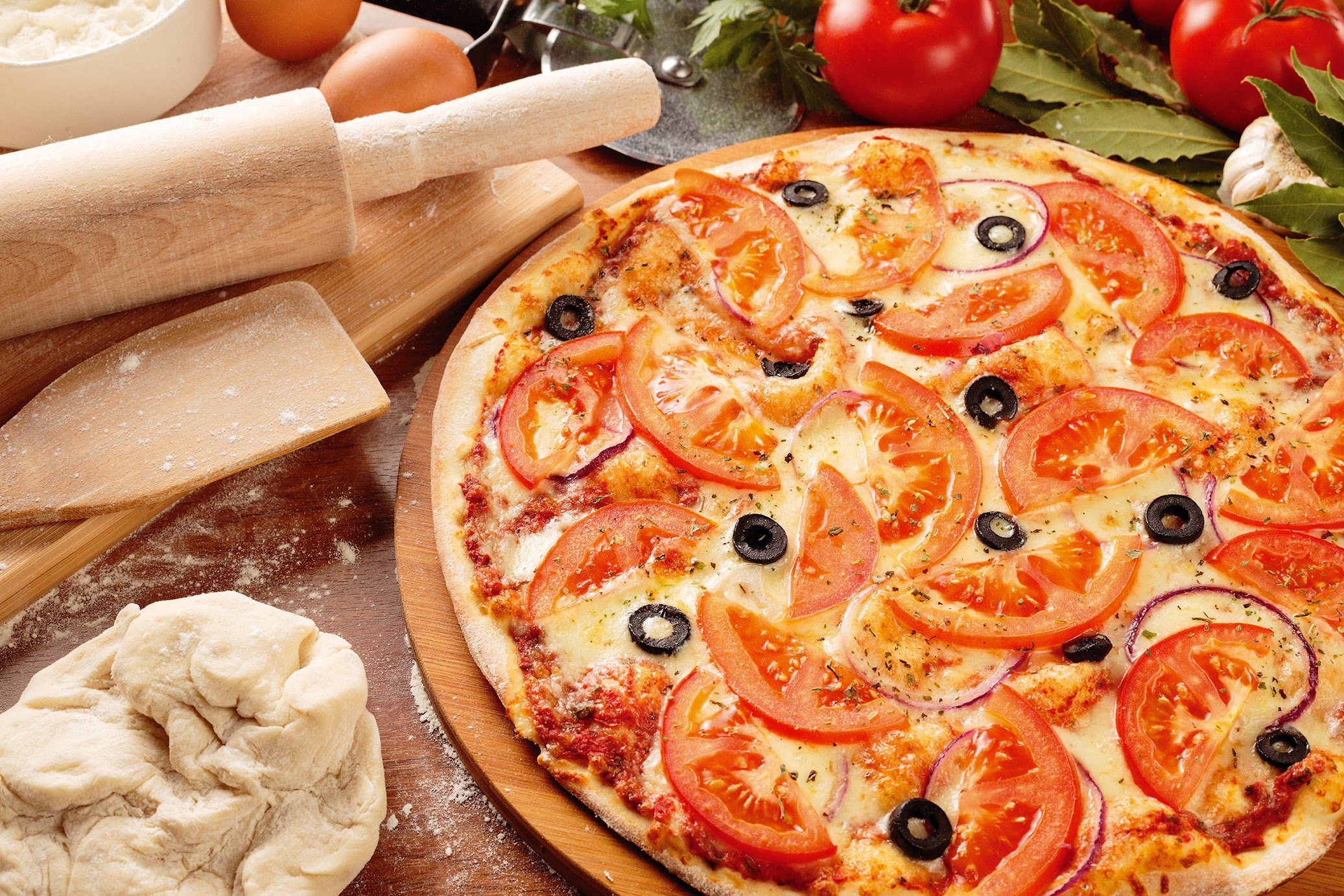 PCデスクトップにピザ, 静物, トマト, 食べ物画像を無料でダウンロード