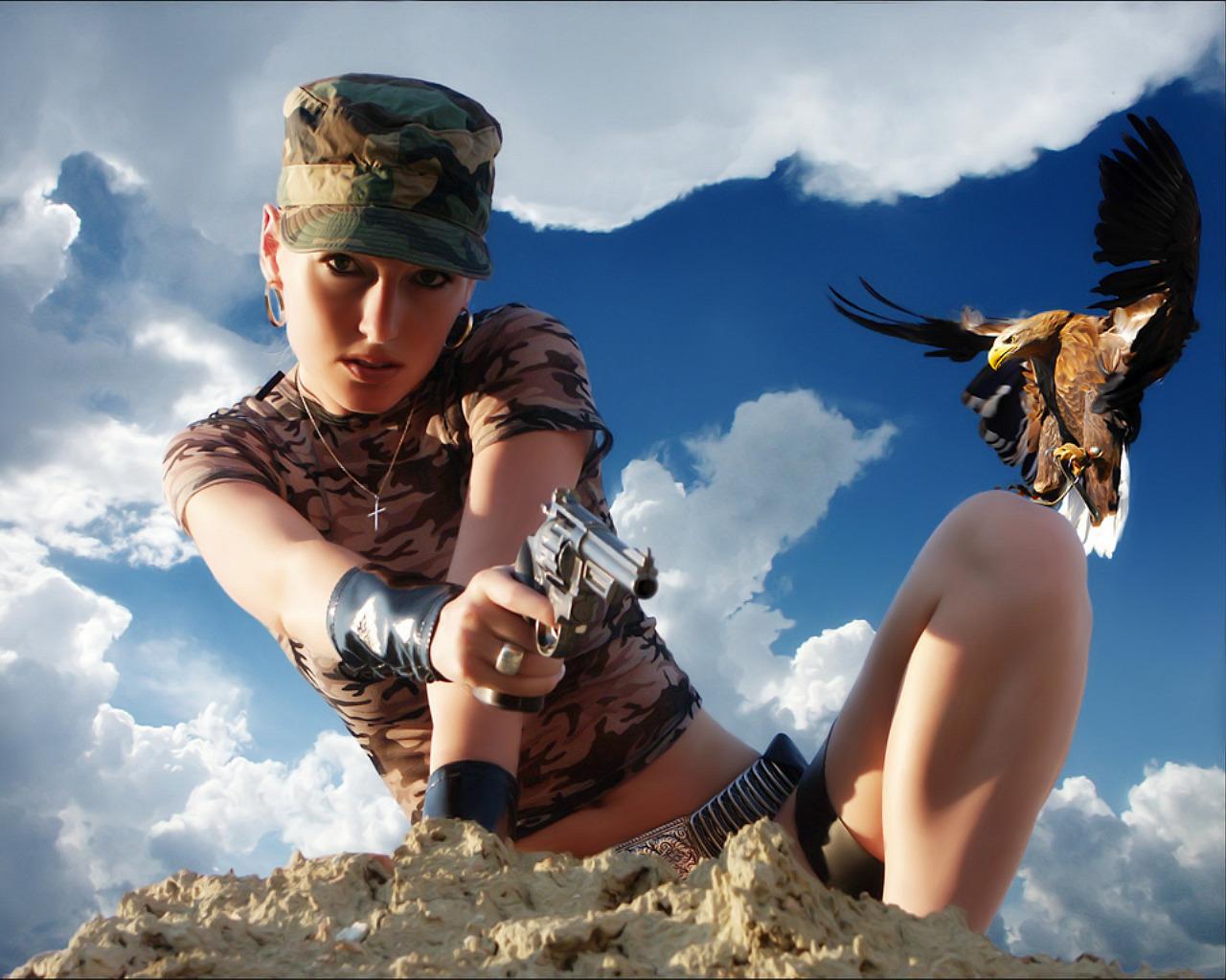 Laden Sie das Frauen, Frauen & Waffen-Bild kostenlos auf Ihren PC-Desktop herunter