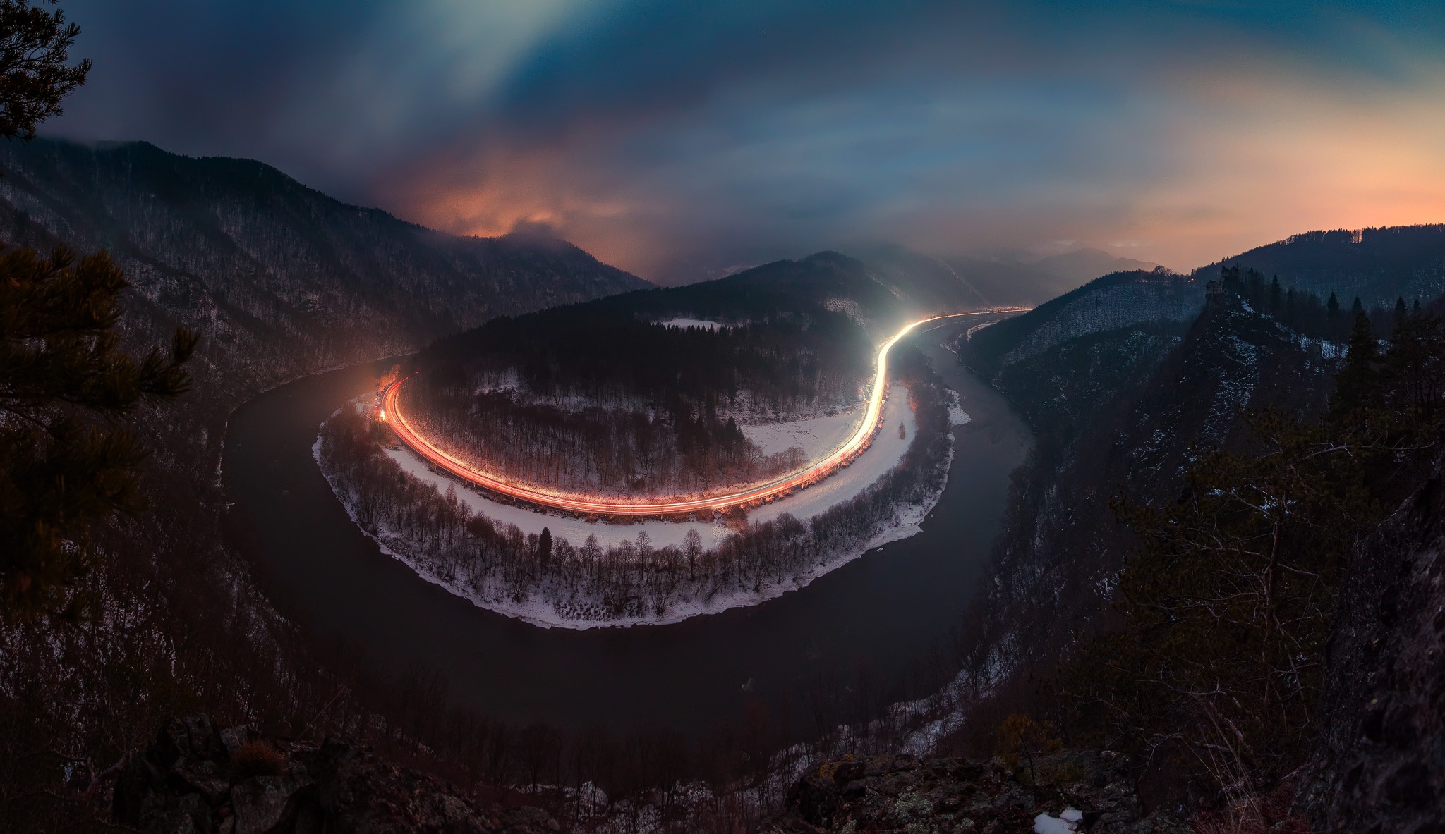 Free download wallpaper Winter, Nature, Night, River, Photography, Time Lapse on your PC desktop