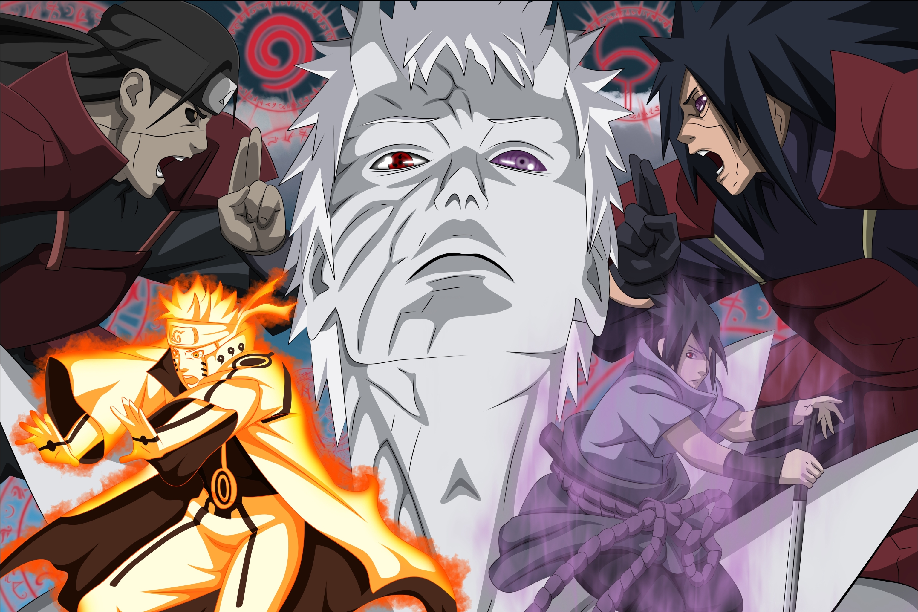 Laden Sie das Naruto, Animes, Sasuke Uchiha, Naruto Uzumaki, Hashirama Senju, Madara Uchiha, Obito Uchiha-Bild kostenlos auf Ihren PC-Desktop herunter