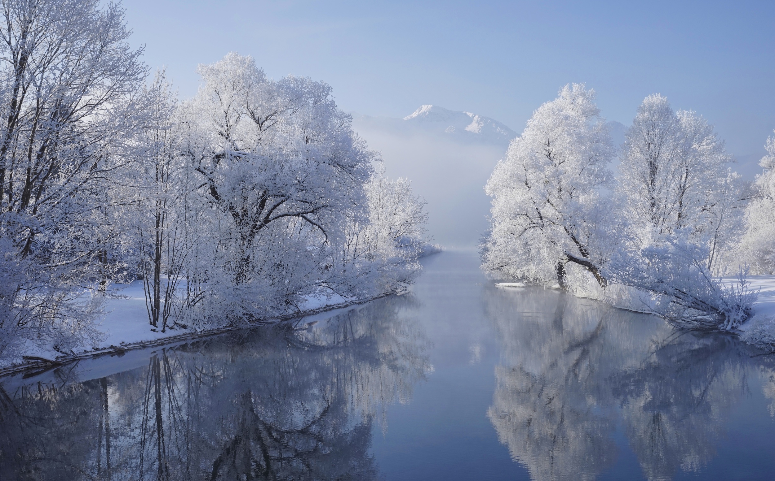 Скачать обои бесплатно Зима, Река, Отражение, Германия, Земля/природа картинка на рабочий стол ПК