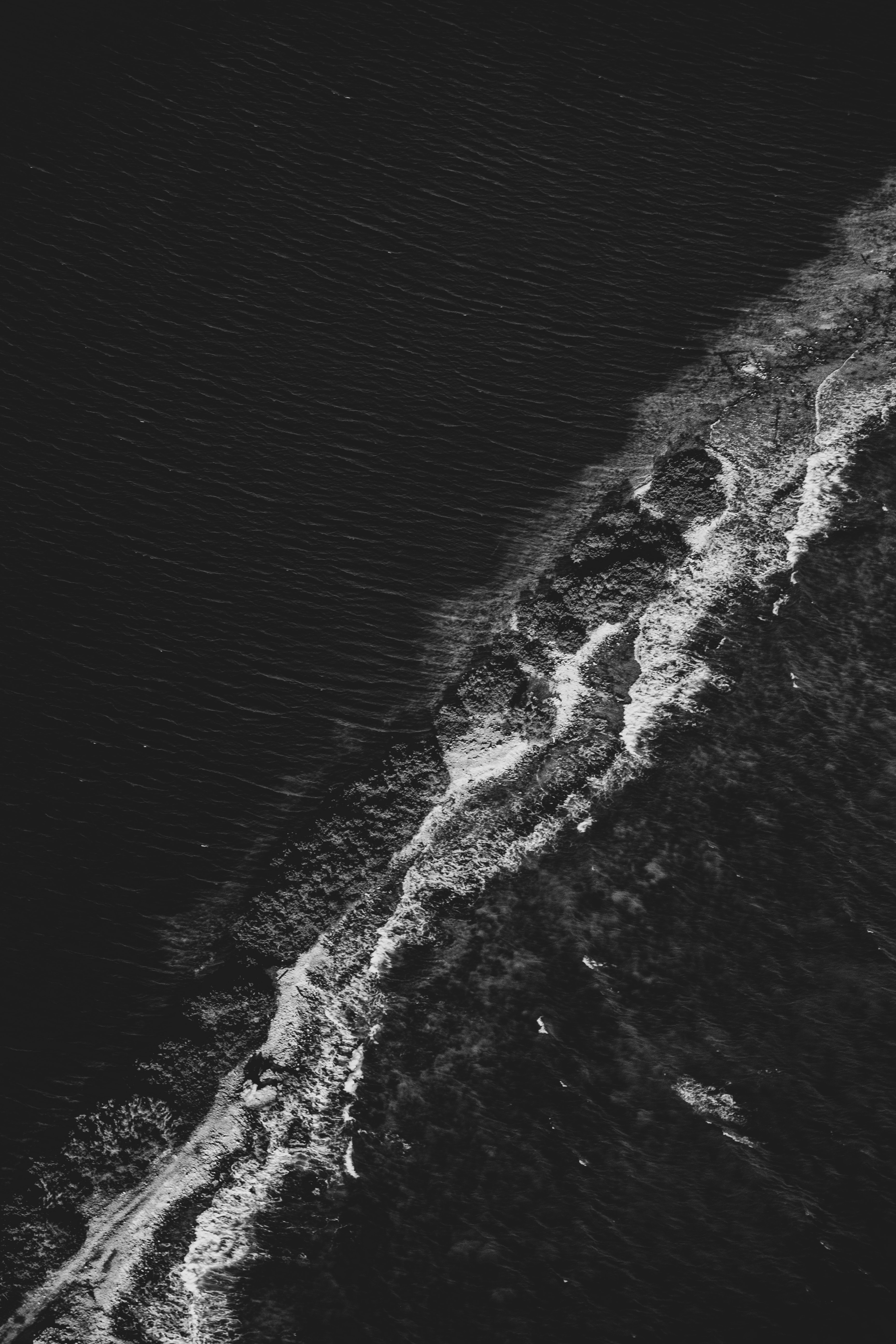 Download mobile wallpaper Waves, View From Above, Chb, Bw, Ocean, Water, Nature for free.