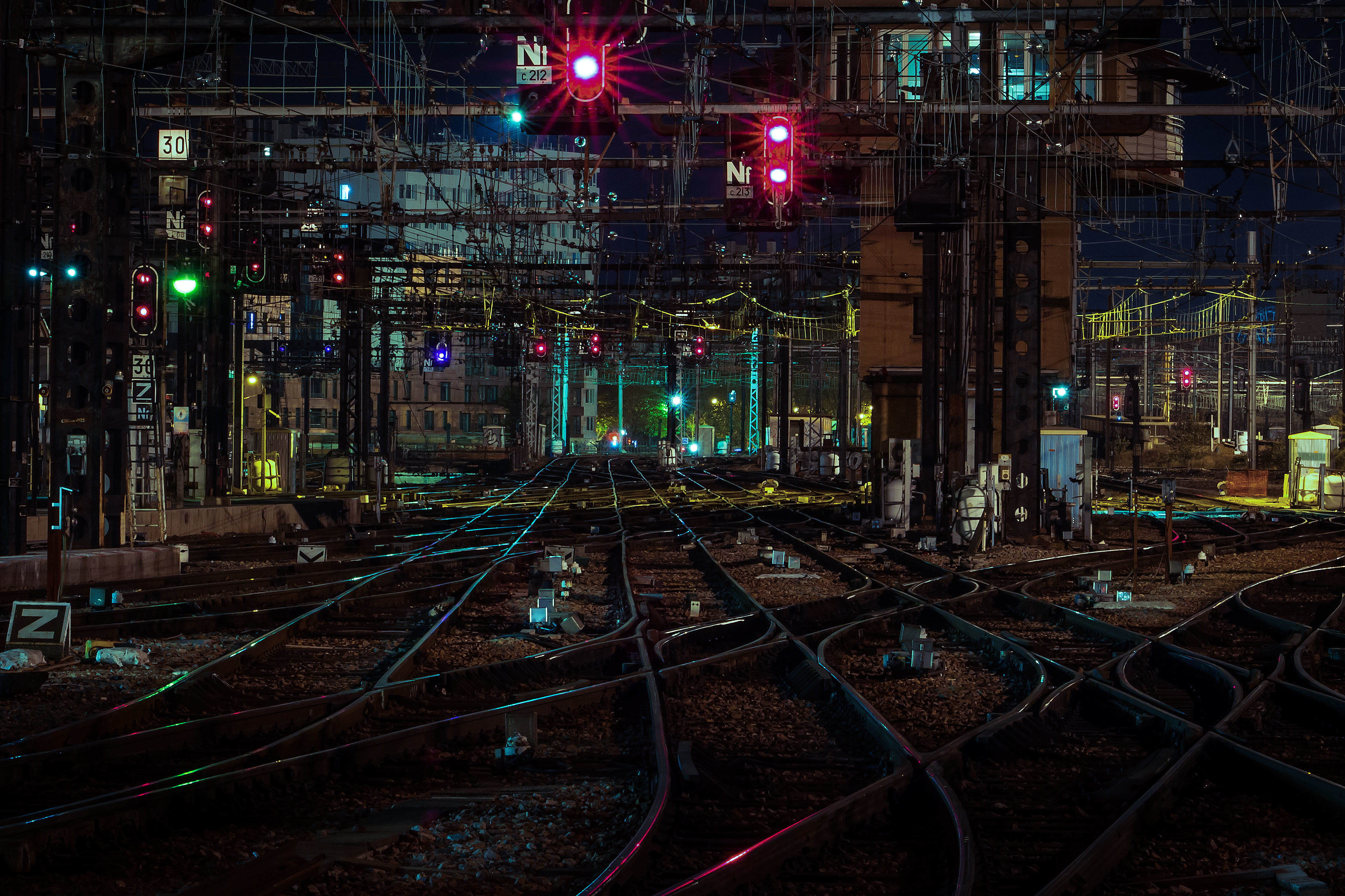 Download mobile wallpaper Night, Light, Railroad, Man Made for free.