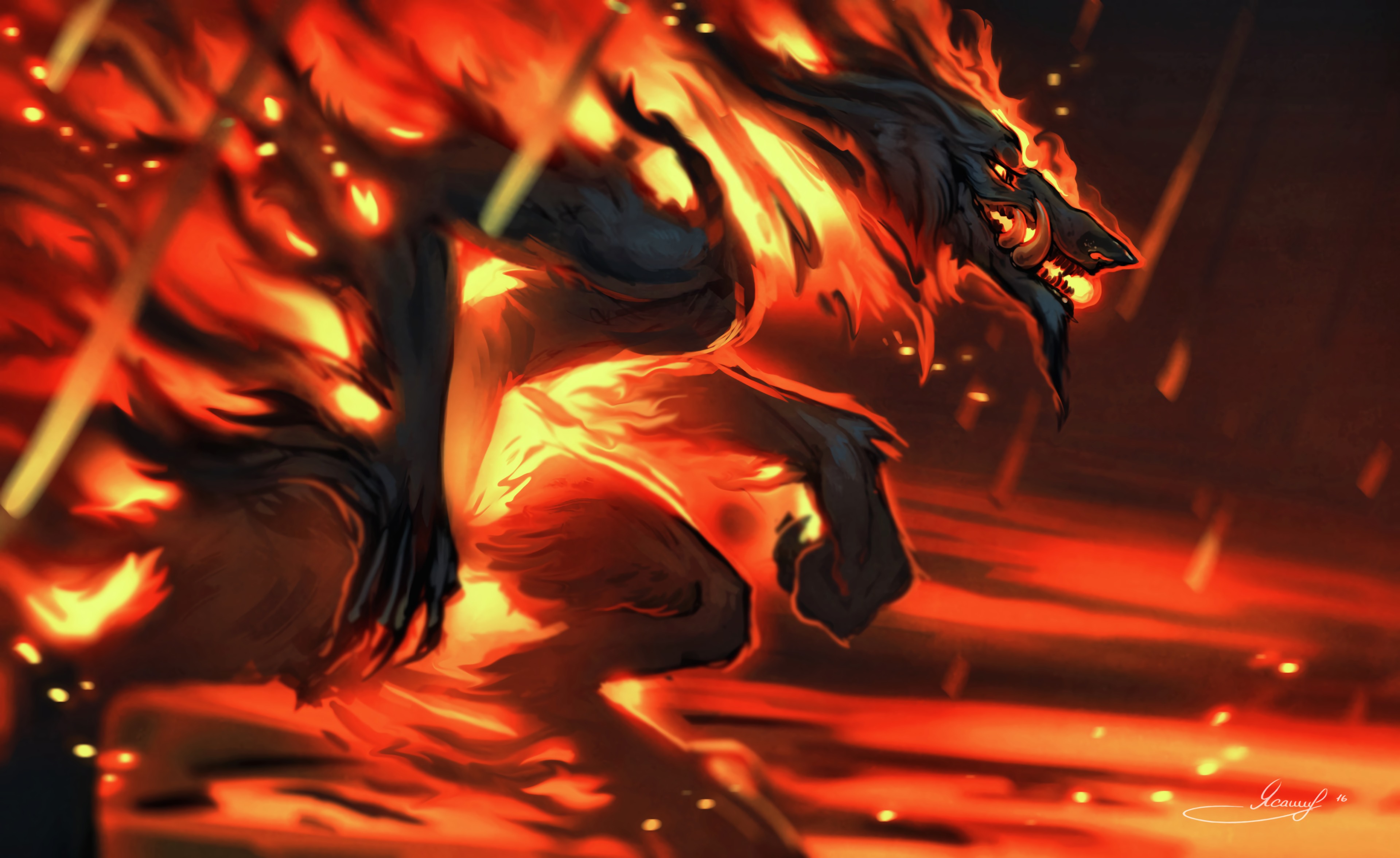 Download mobile wallpaper Predator, Flame, Fire, Art for free.