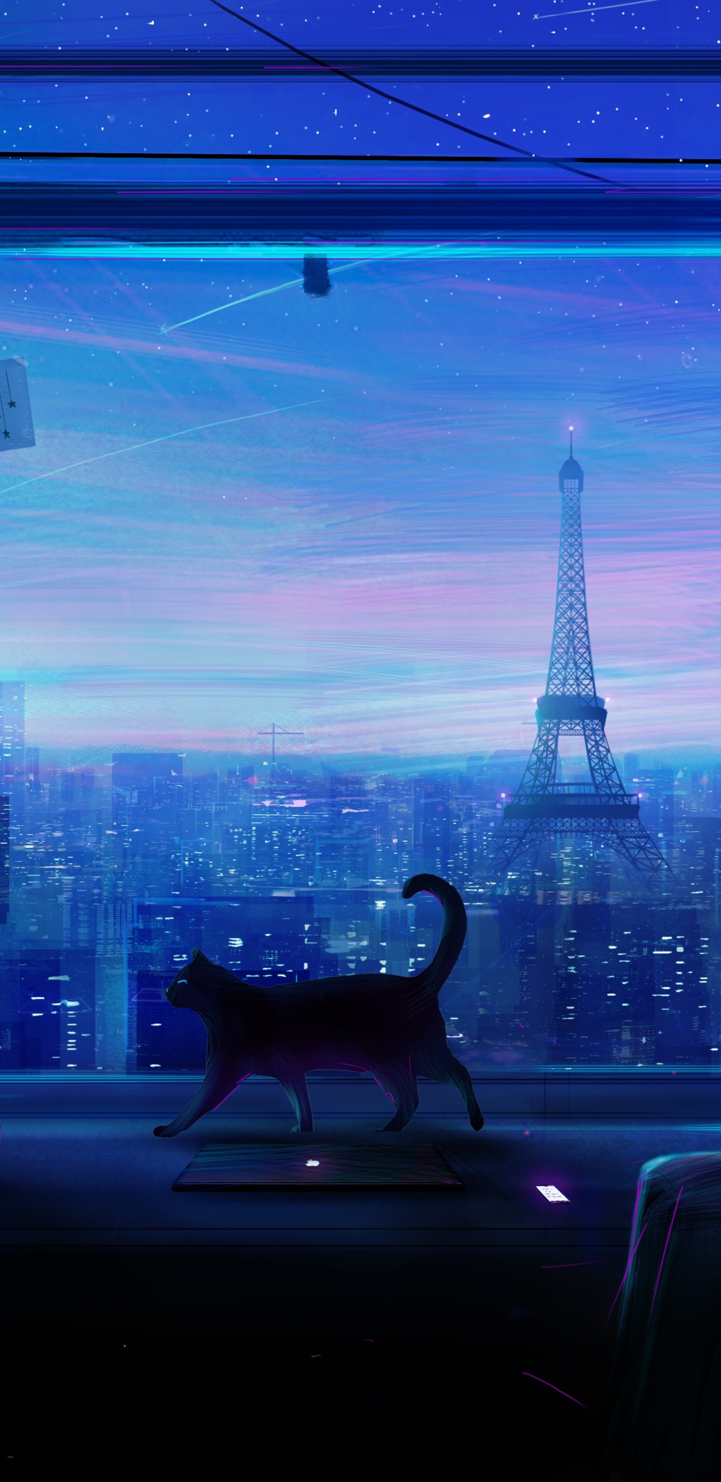 Download mobile wallpaper Anime, City, Cat for free.