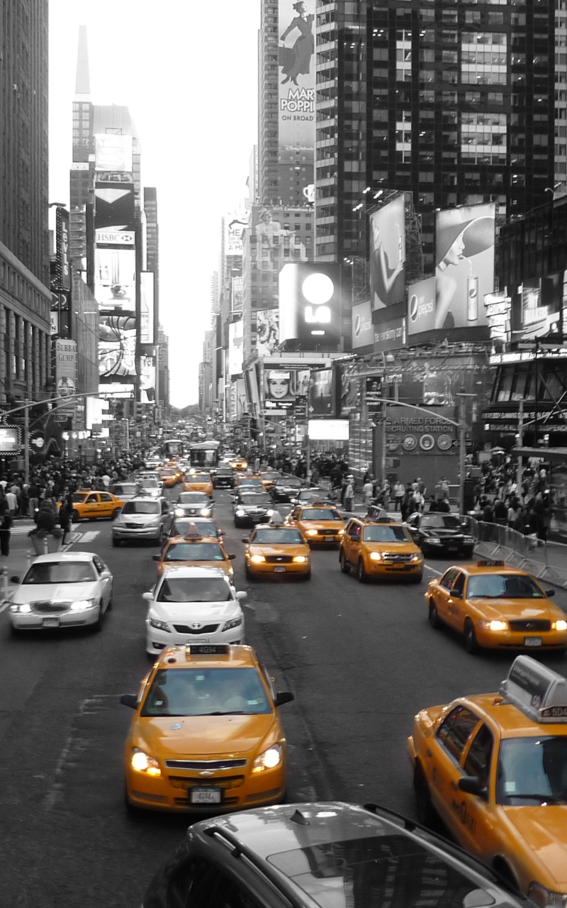 Download mobile wallpaper Cities, City, Traffic, New York, Man Made, Selective Color for free.