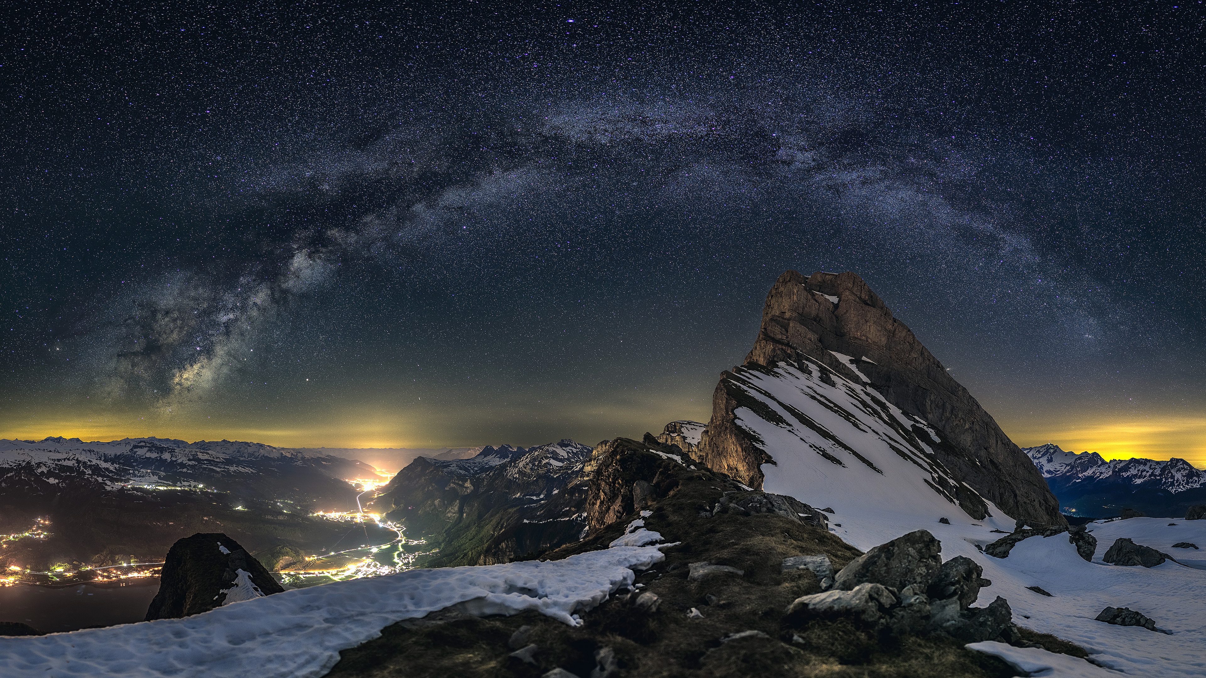 Free download wallpaper Landscape, Nature, Stars, Night, Mountain, Peak, Starry Sky, Alps, Earth on your PC desktop