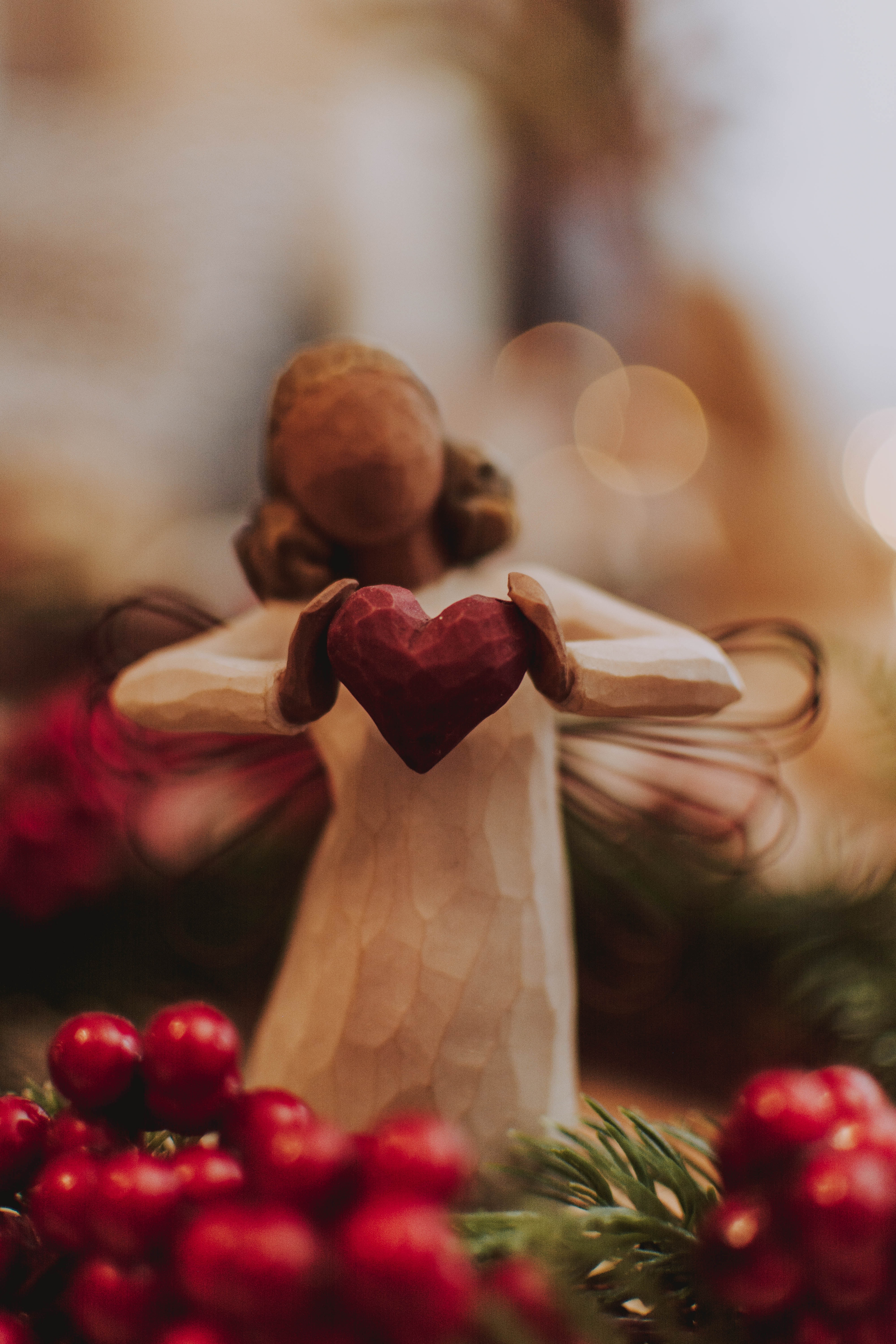 angel, holidays, new year, christmas, heart, decoration, figurine Desktop Wallpaper