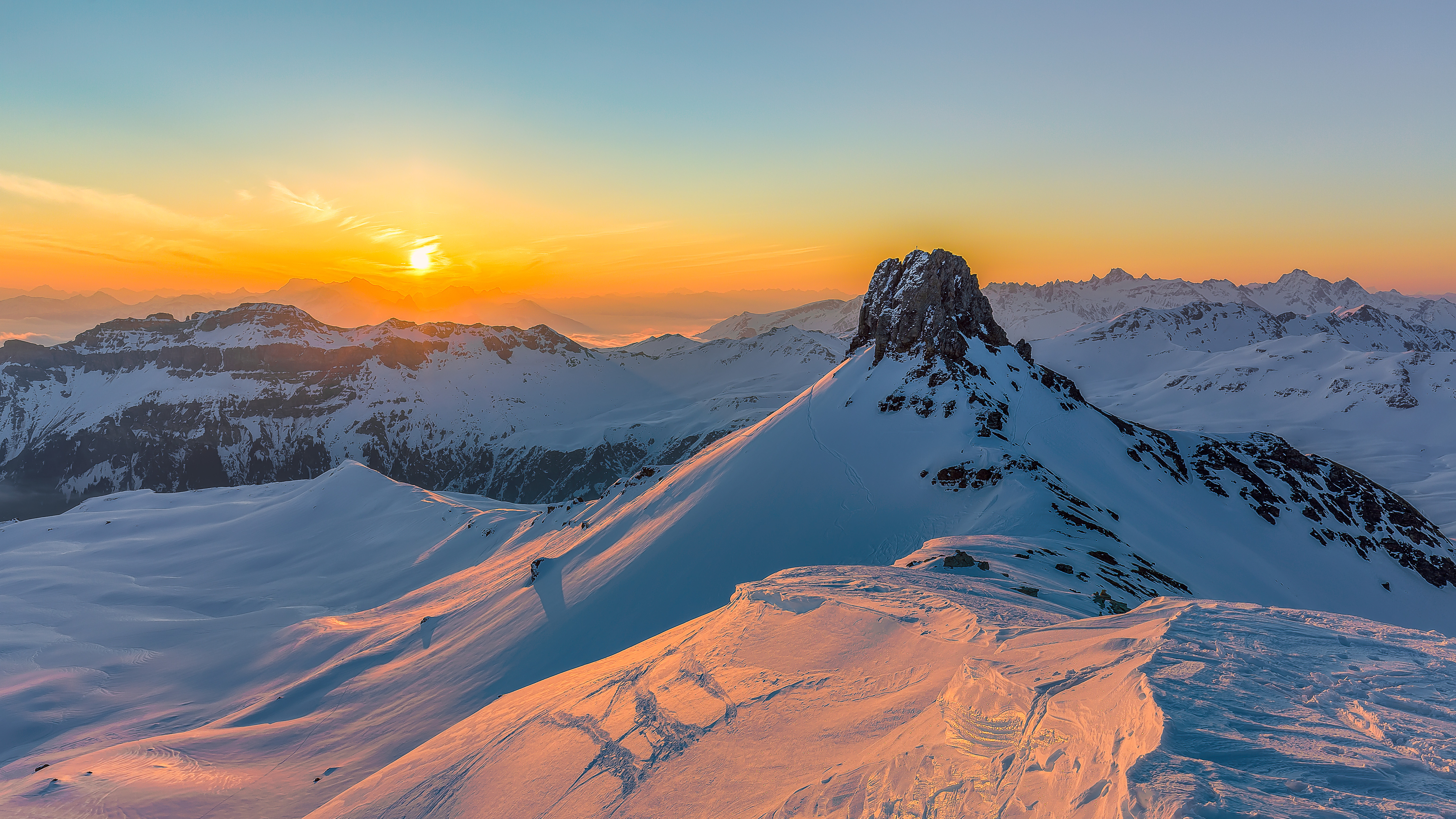 Téléchargez gratuitement l'image Nature, Neige, Roches, Montagnes, Les Rochers, Coucher De Soleil sur le bureau de votre PC