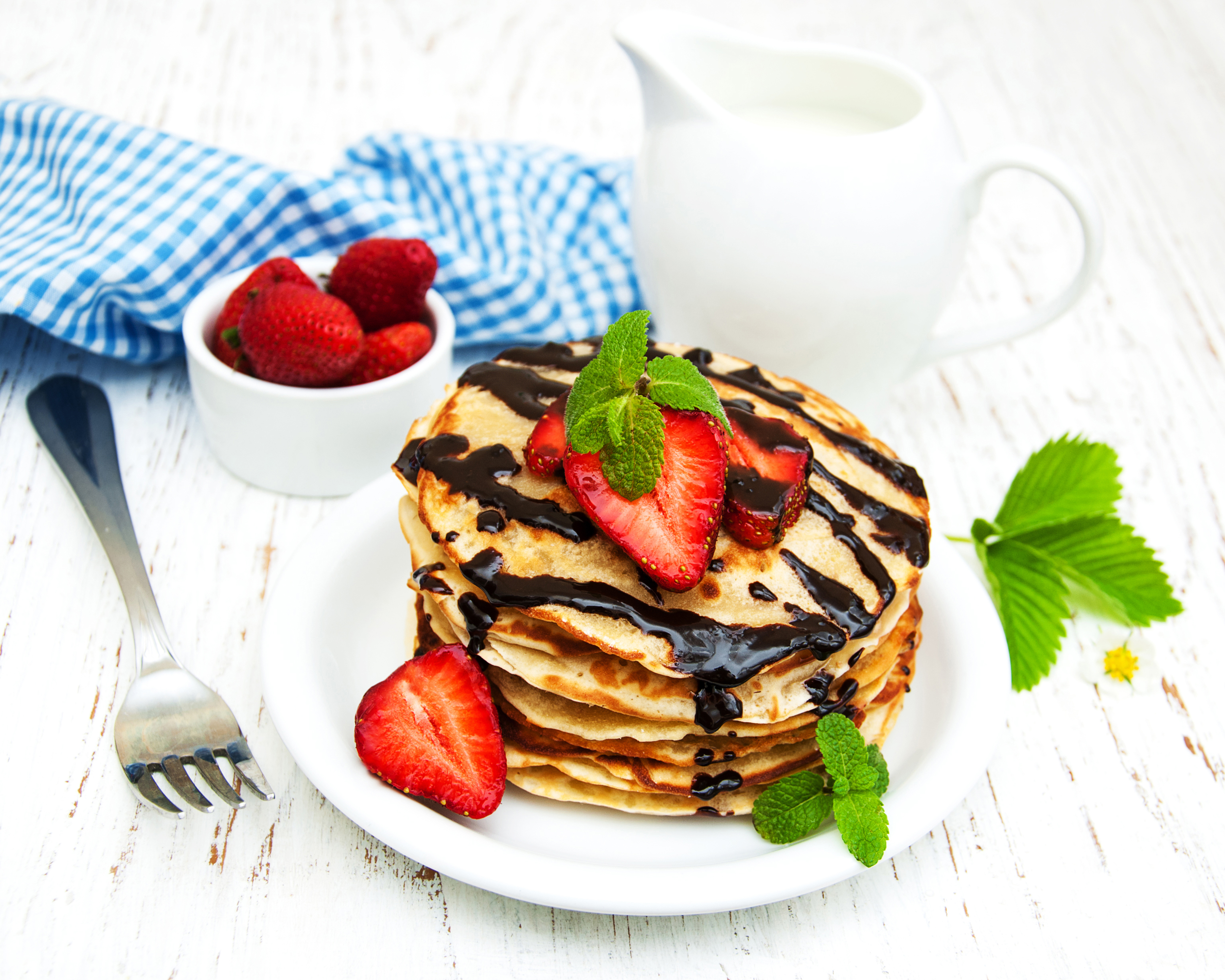 Download mobile wallpaper Food, Strawberry, Still Life, Breakfast, Pancake for free.