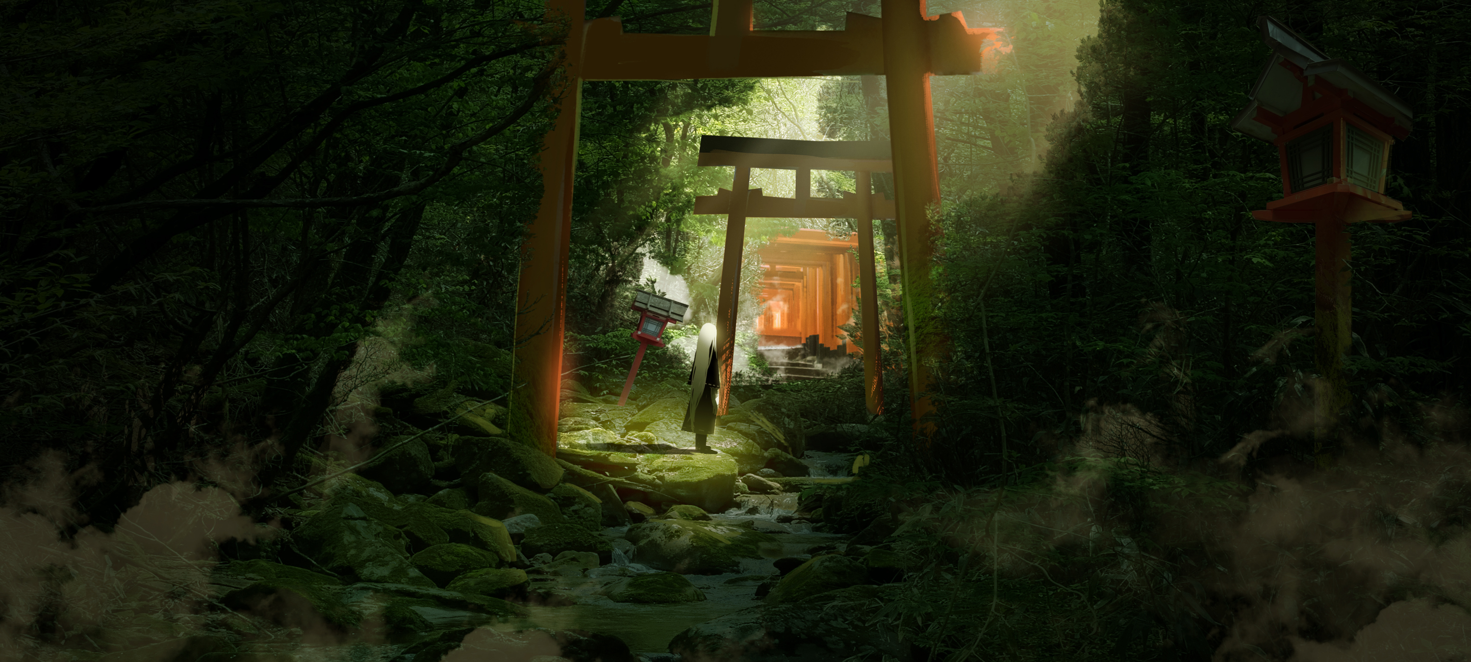 855812 baixar imagens anime, o caminho, santuário, torii, árvore, cabelo branco - papéis de parede e protetores de tela gratuitamente