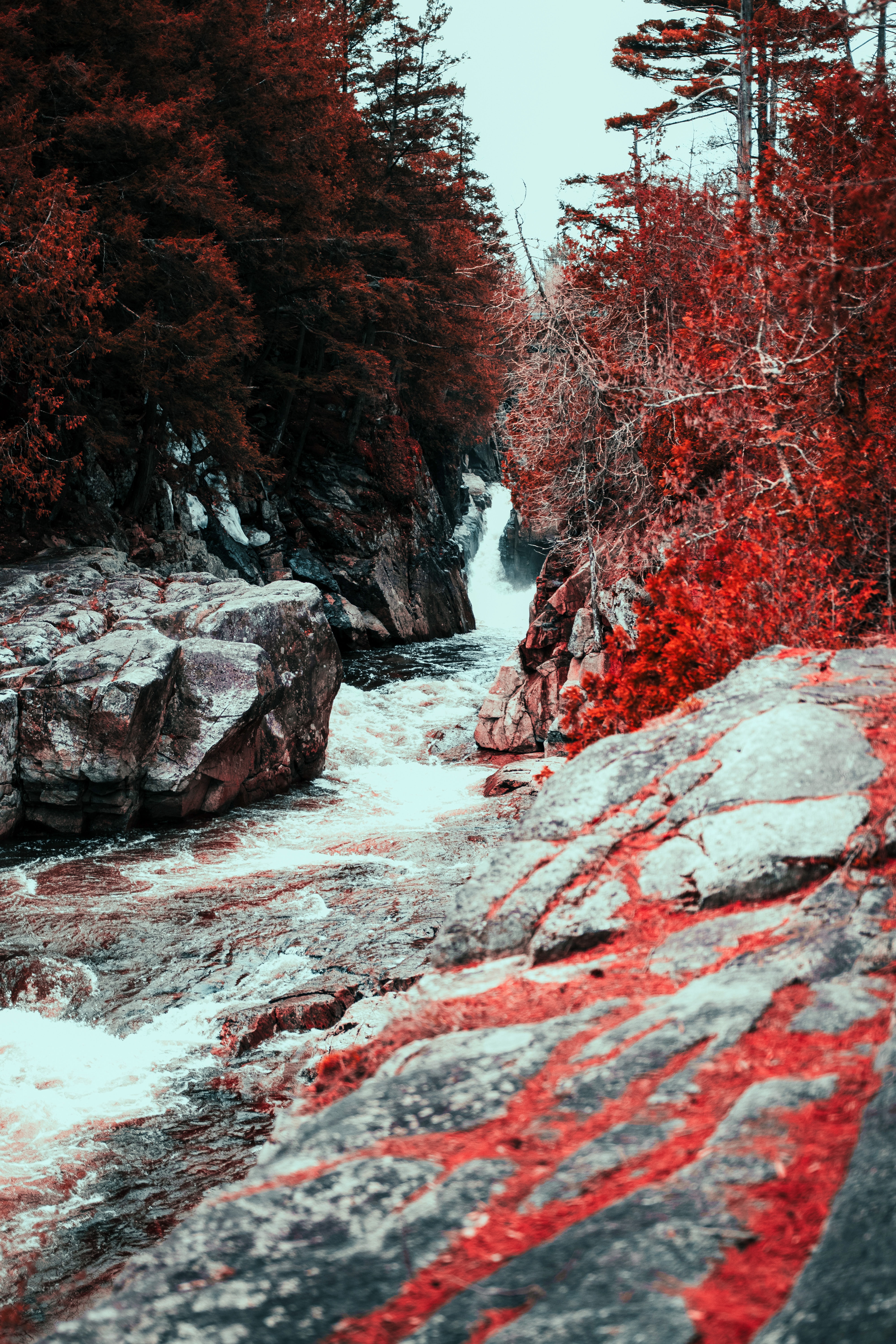 Free download wallpaper Nature, Water, Stones, Waterfall, Flow, Red Leaves on your PC desktop
