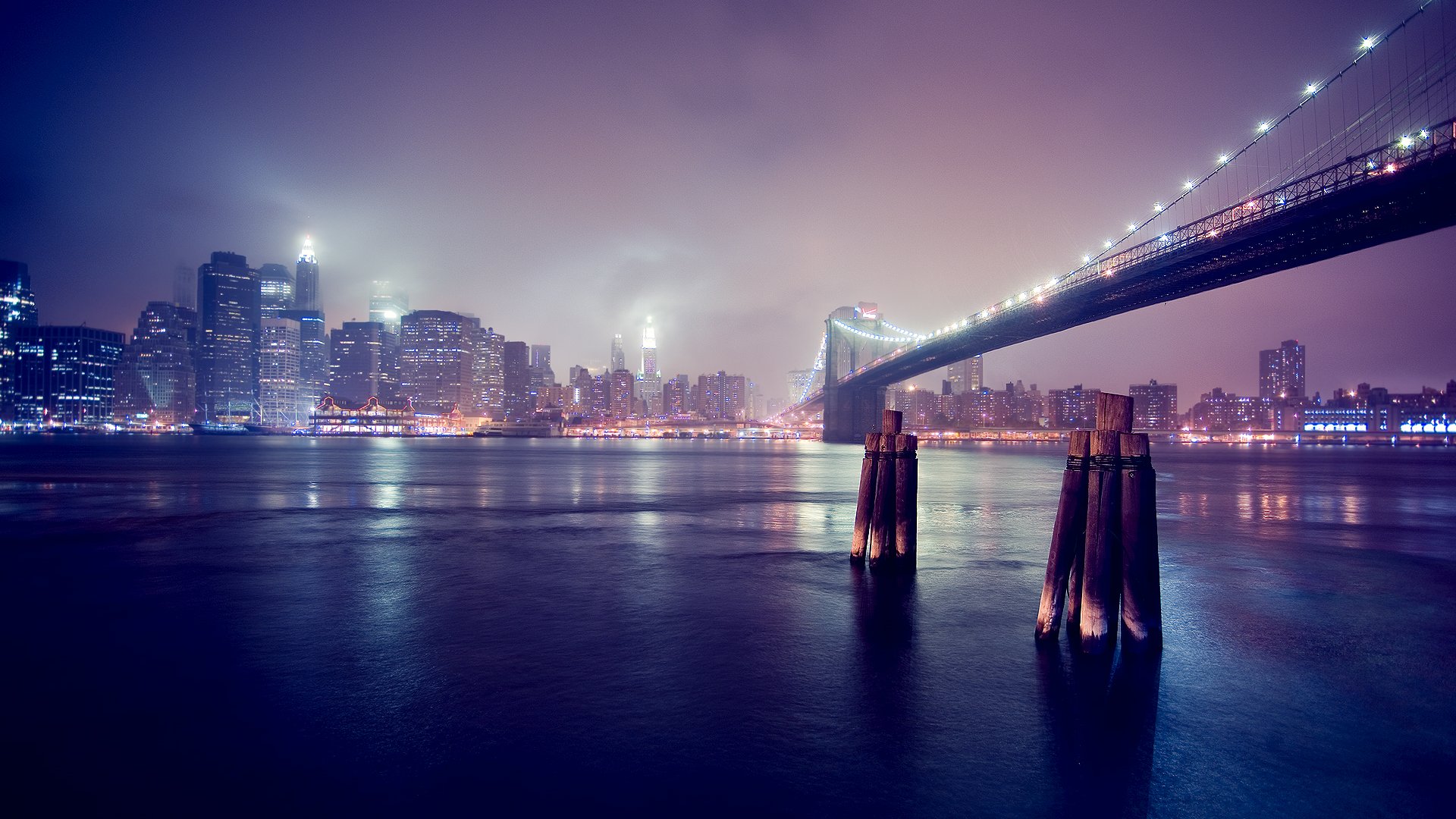 Laden Sie das Brücke, New York, Nacht, Brücken, Menschengemacht, Brooklyn Brücke-Bild kostenlos auf Ihren PC-Desktop herunter