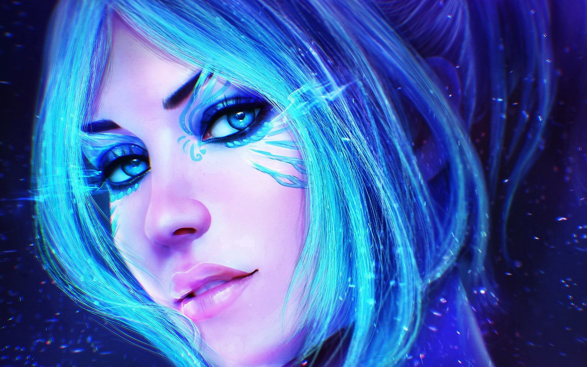 Free download wallpaper Fantasy, Hair, Face, Women, Blue Eyes, Blue Hair on your PC desktop