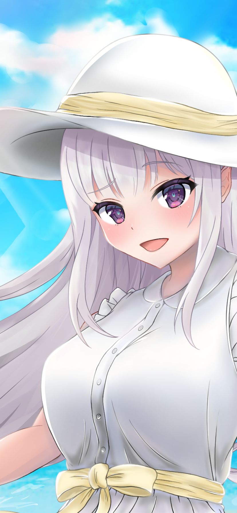 Descarga gratuita de fondo de pantalla para móvil de Sombrero, Animado, Pelo Largo, Ojos Morados, Pelo Blanco, Emilia (Re:zero), Re:zero Comenzando La Vida En Otro Mundo.