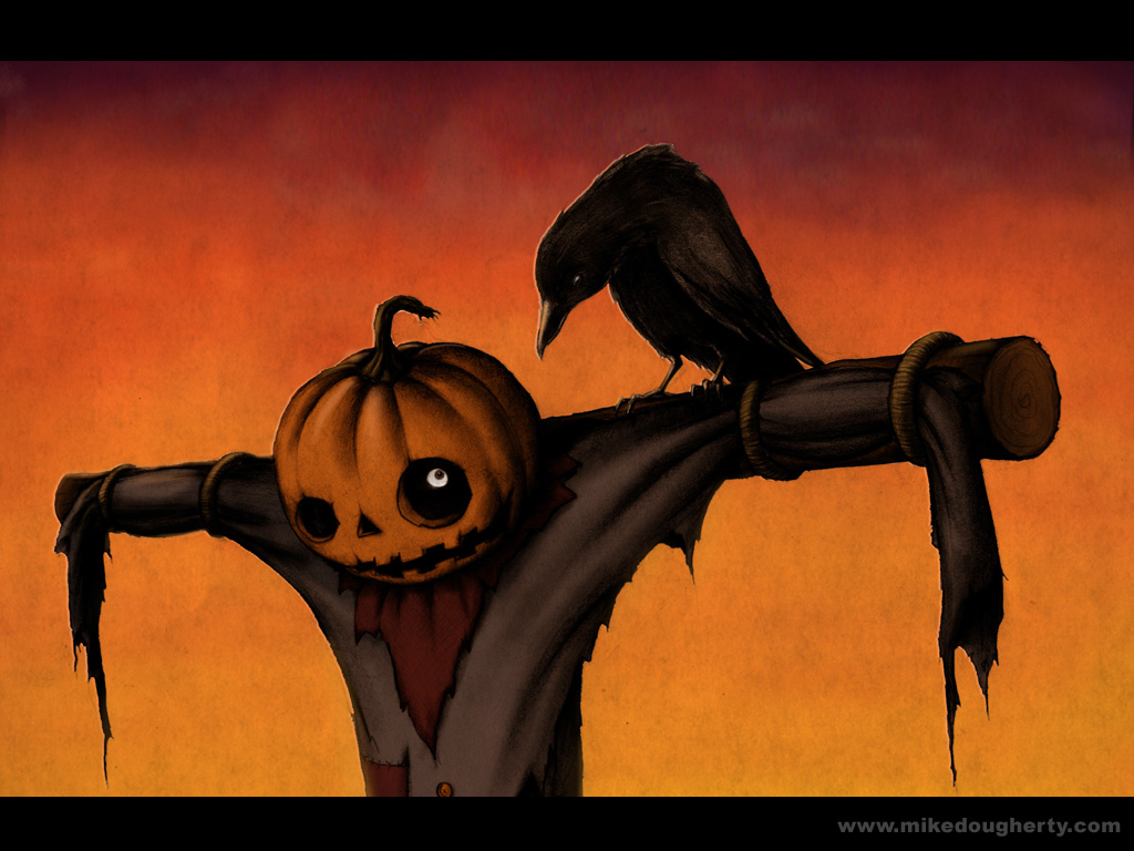crow, halloween, holiday, scarecrow