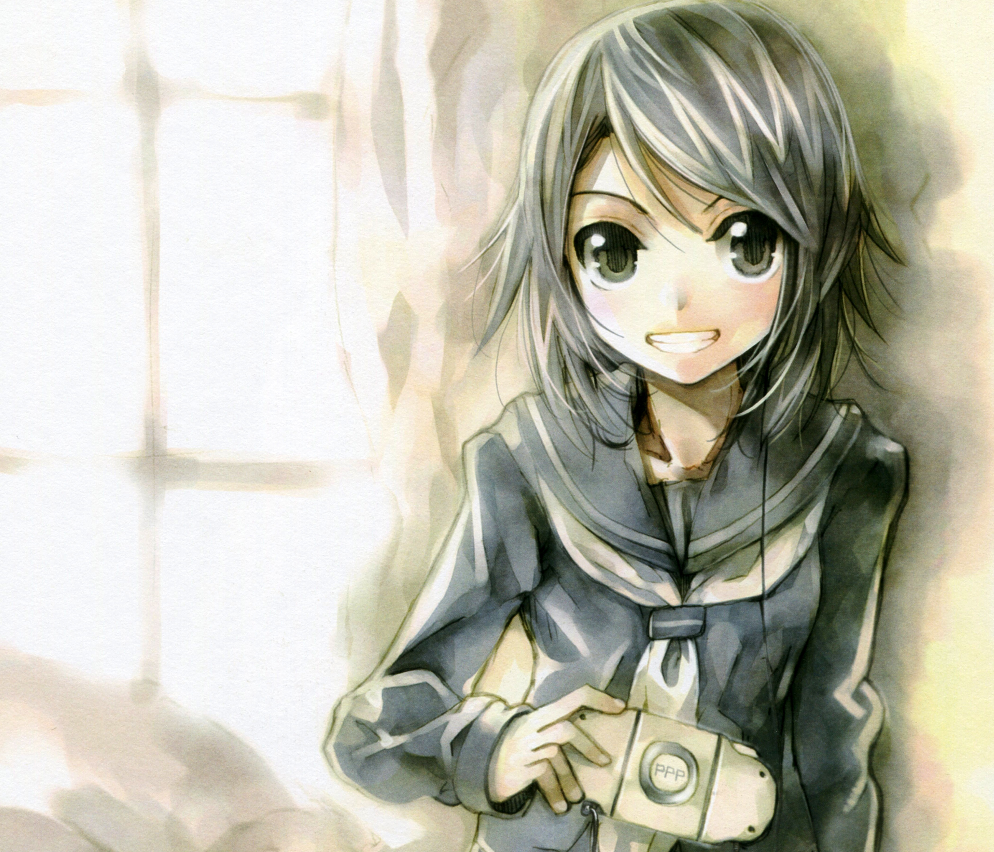 Free download wallpaper Anime, Smile, Original, Black Hair, Short Hair, Black Eyes on your PC desktop