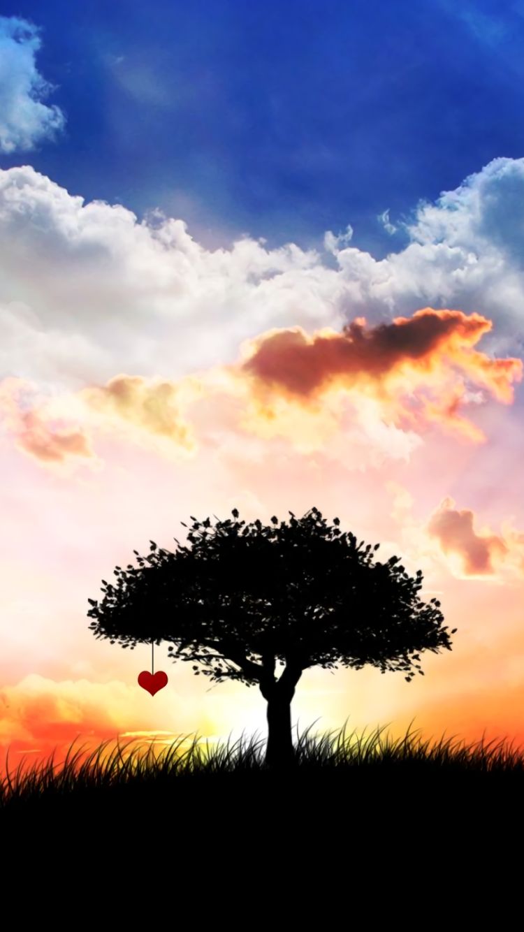 Download mobile wallpaper Sky, Love, Couple, Tree, Artistic, Cloud for free.