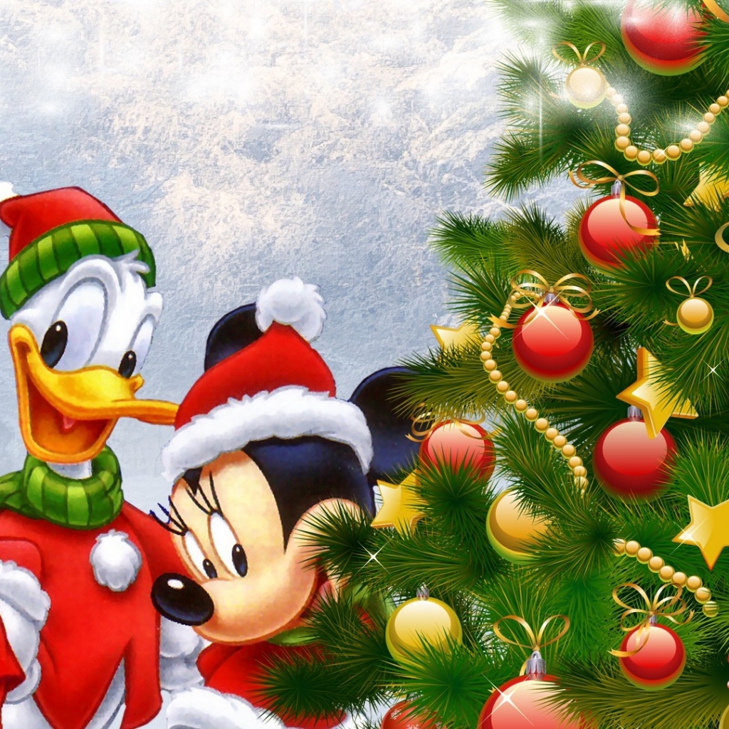 Baixar papel de parede para celular de Natal, Árvore De Natal, Enfeites De Natal, Feriados, Mickey Mouse, Pato Donald, Minnie Mouse gratuito.