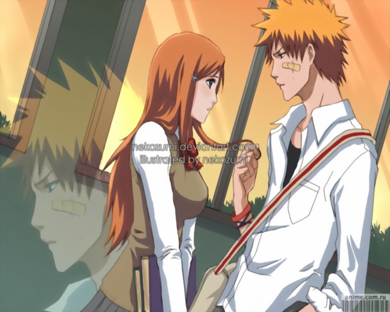 Handy-Wallpaper Bleach, Animes, Ichigo Kurosaki, Orihime Inoue kostenlos herunterladen.