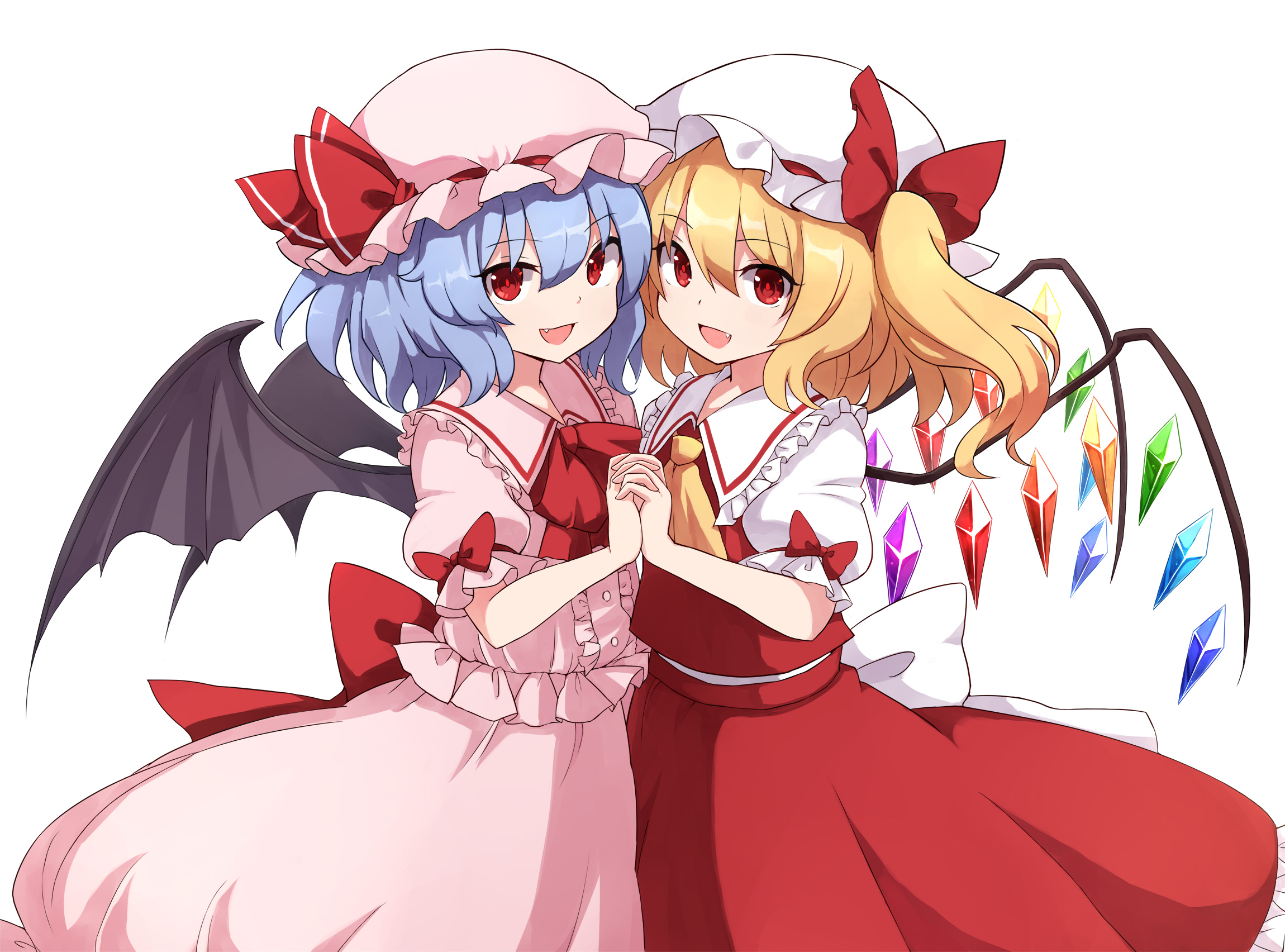 Download mobile wallpaper Anime, Blonde, Vocaloid, Blue Hair, Red Eyes, Remilia Scarlet, Flandre Scarlet, Touhou for free.